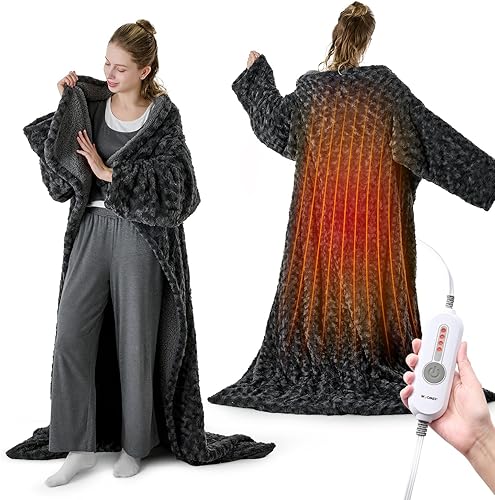 Miniatura 9 de WOOMER Manta eléctrica de calefacción portátil de 50 x 70 pulgadas, suave piel sintética y acogedora manta térmica eléctrica Sherpa con bolsillos y