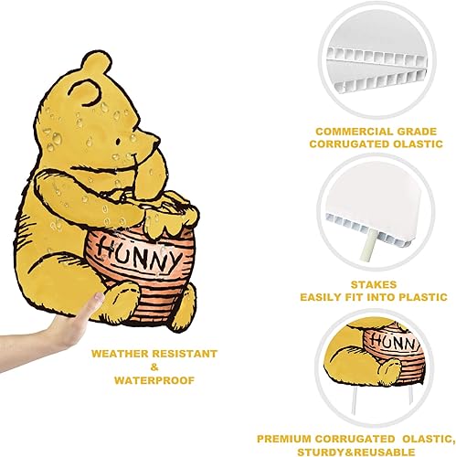 Miniatura 3 de Suministros clásicos de fiesta de Winnie The Pooh, 5 carteles de patio con estacas, decoración de fiesta de césped al aire libre, decoraciones de