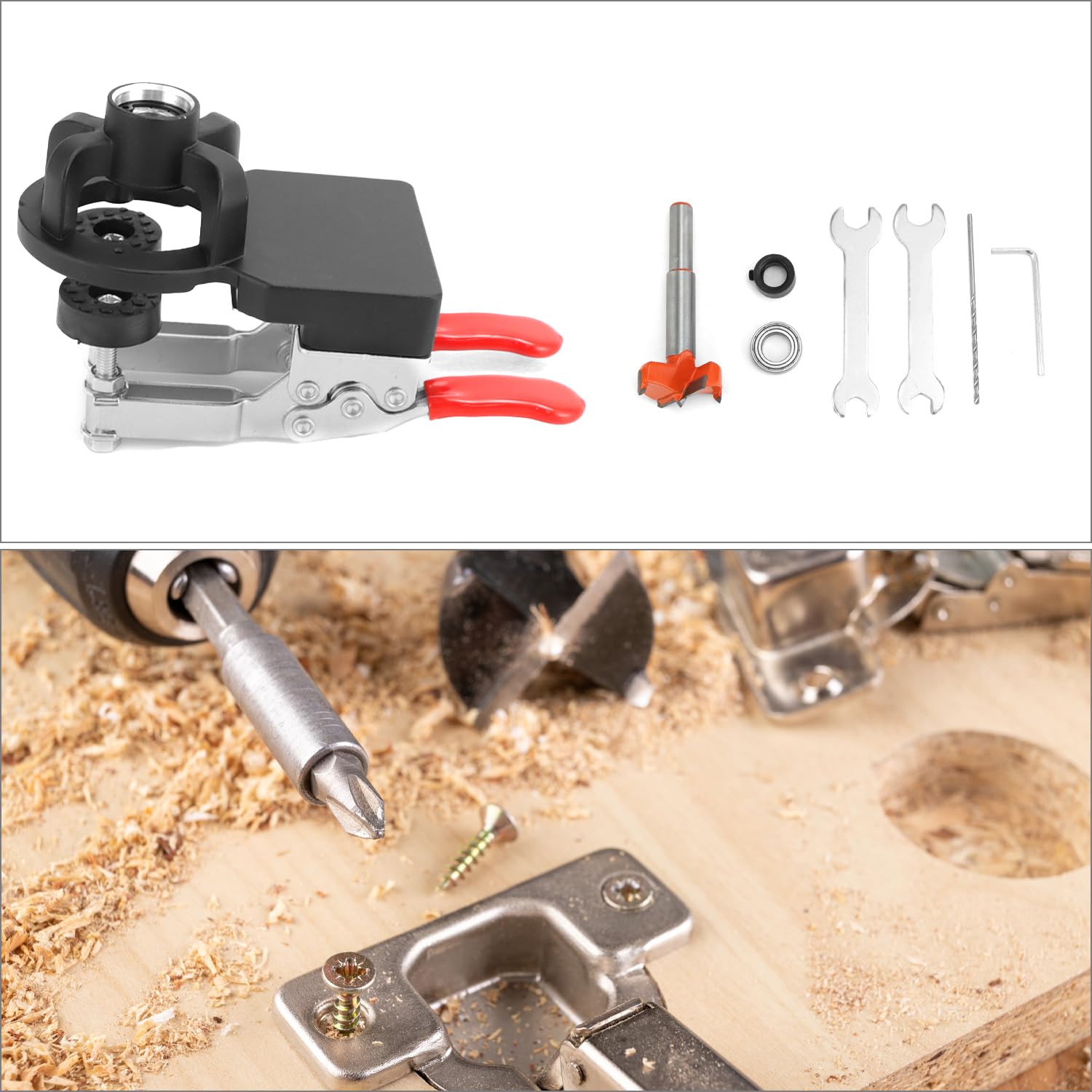 QWORK® 35mm Hinge Jig, Aluminum Alloy, Woodworking Dowel Jig, Cabinet Door Hinge Drill Guide Locator - Image 2