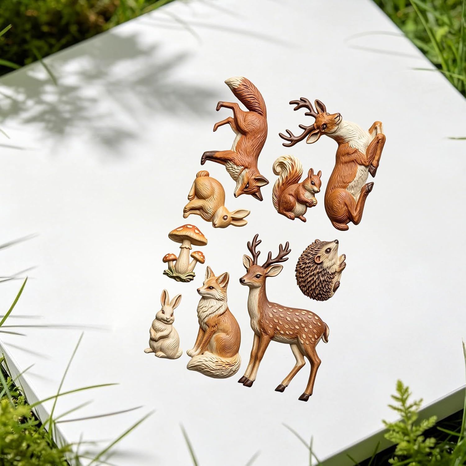 GLOBLELAND 3D Forest Animals Silicone Mold for Polymer Clay Soap 8.4×5.4 inch Rabbit Mushroom Corner Frame Resin Casting Mould for DIY Epoxy Resin Art Crafts Jewelry Making
