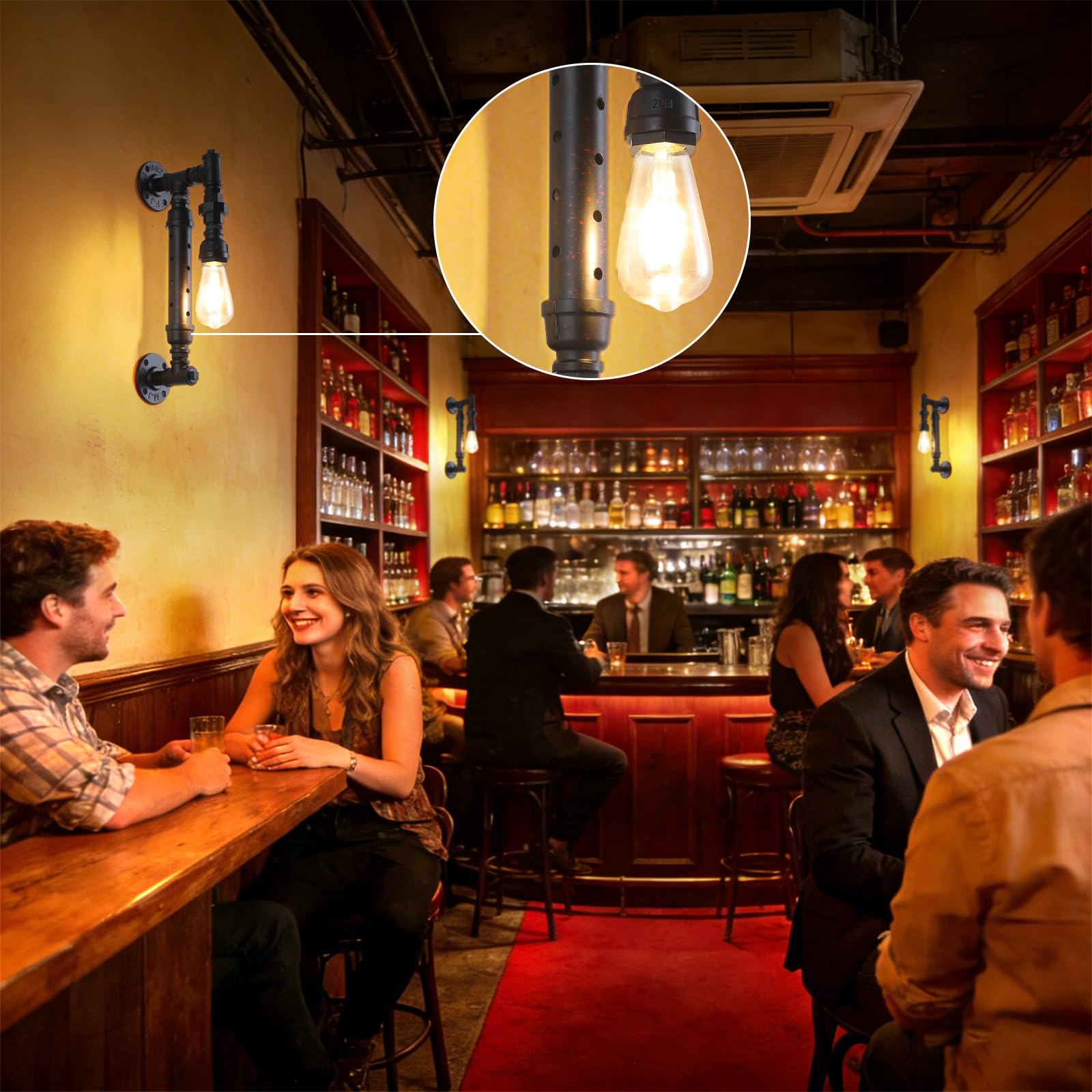 PUPERY Retro Wall Lamp Retro Industrial Steampunk Wall Sconce, Water Pipe Wall Mounted Lighting Fixtures,E26 Wall Industrial Vintage Edison Lamp Fixture (3 Lights