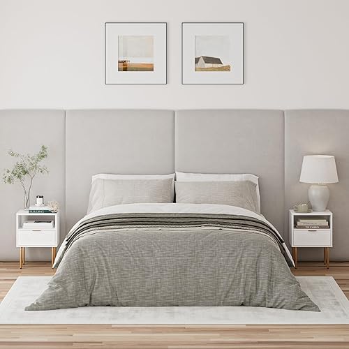 Miniatura 4 de Mesita de noche, mesita de noche pequeña con cajón, mesita de noche blanca, muebles de noche, mesa auxiliar con marco dorado, cómoda con cajón para