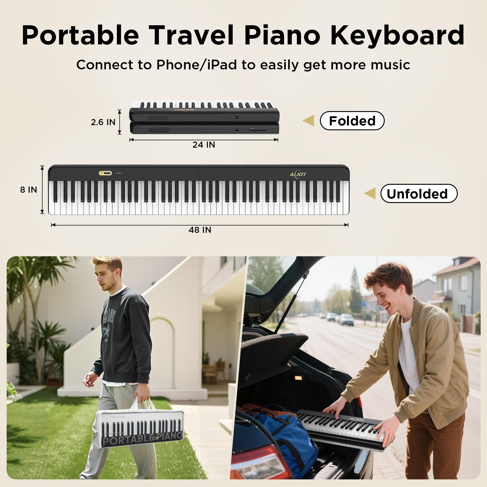AiJoy Klaviertastatur mit 88 Tasten und magnetischer Verbindung | Abnehmbares E-Piano für Anfänger, tragbares Digitalpiano für Reisen mit empfindlichen Tasten, MIDI-Unterstützung, Tragetasche