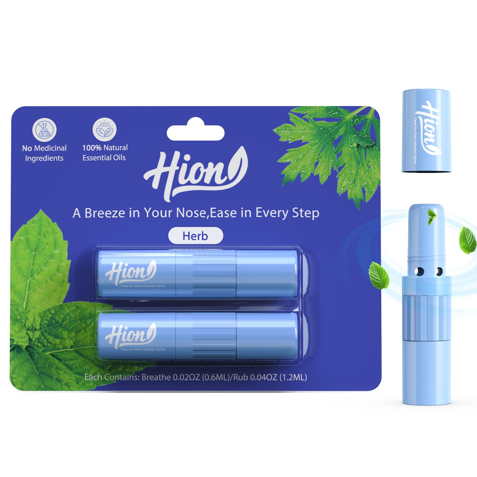 Hion Nausea Relief Inhaler Stick, Fast-Acting Motion Sickness Relief, Herb