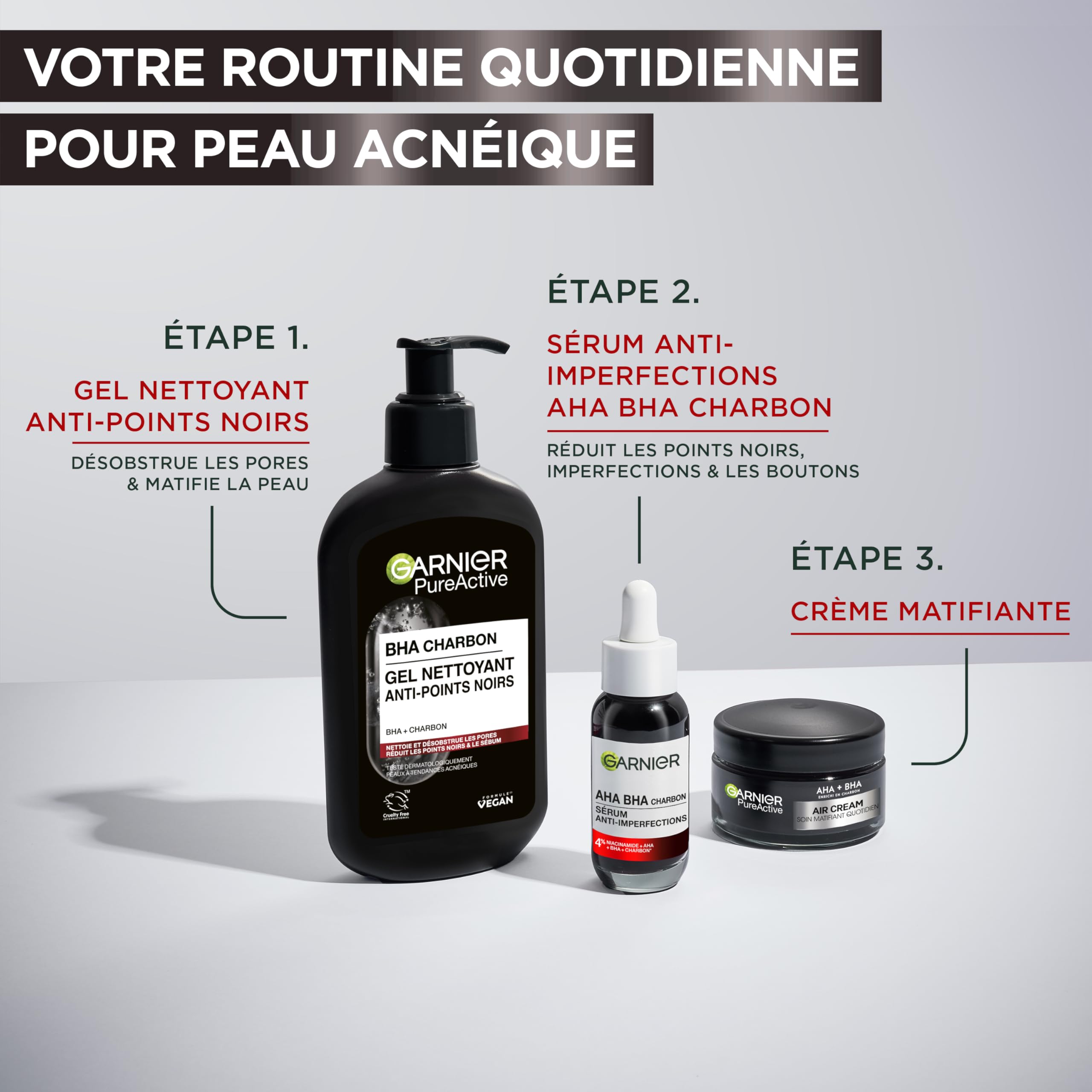 Garnier Pure Active - Gel Nettoyant Charbon - Réduit Points Noirs & Boutons - Nettoie & Désincruste les Pores - BHA & Charbon - Vegan & Cruelty Free - Peaux à Tendance Acnéiques - 250 ml