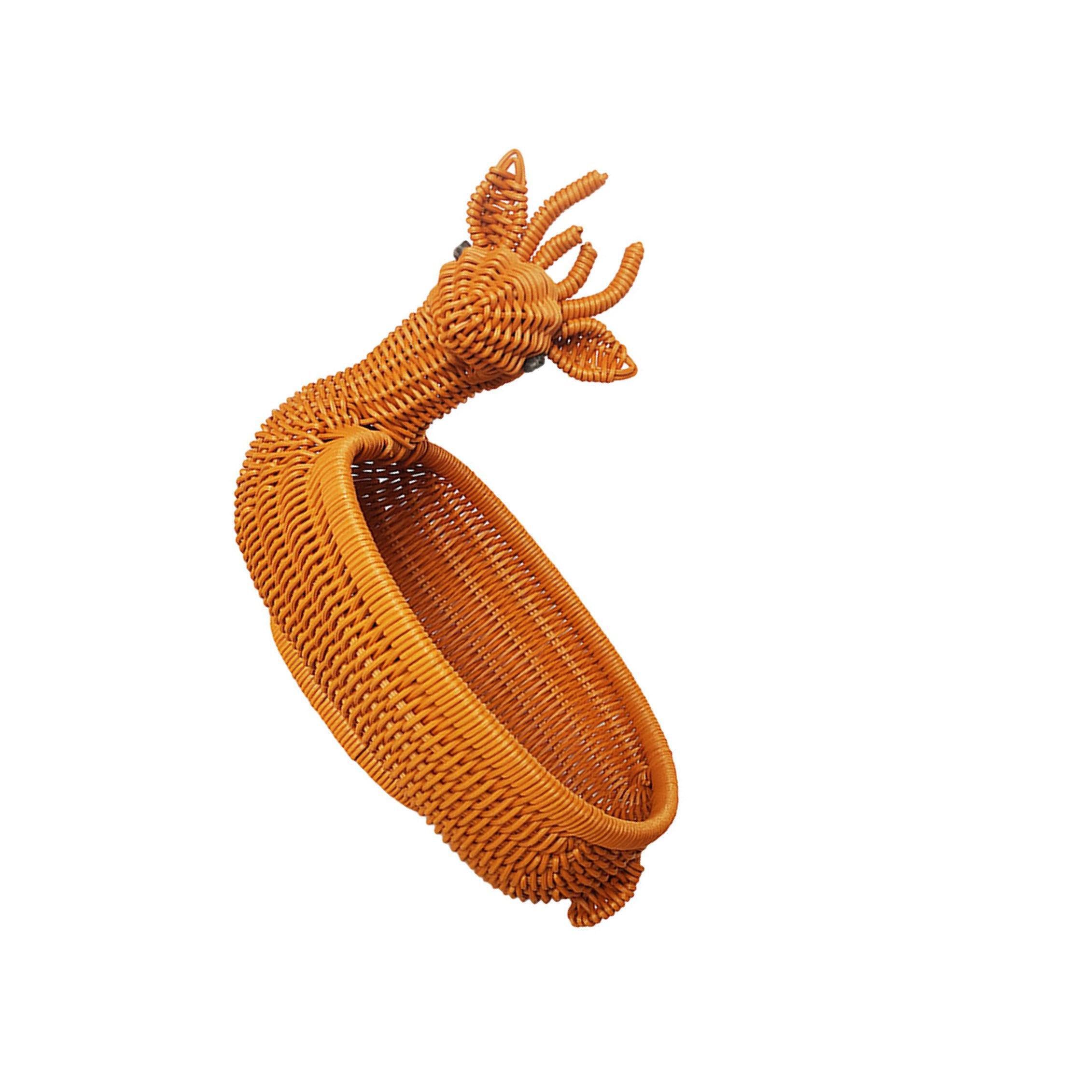 QUXVUIS Hand Woven Bread Basket Serving Tray Woven Basket Serving Bread Fruits Snacks And Pastries Rattan Like With Perforations Imitation Rattan Tabletop, Deer, 32x23x30cm