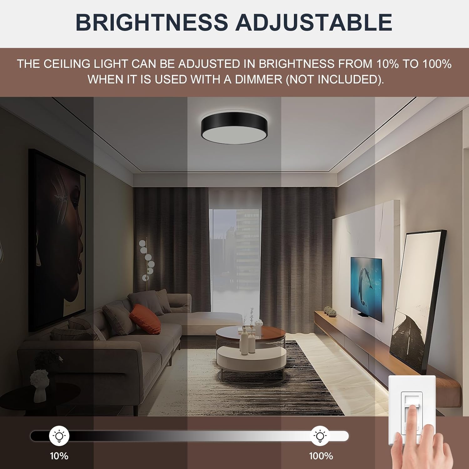 YURNYQ Black LED Flush Mount Ceiling Lights, Modern Dimmable 5CCT Close to Ceiling Light, Simple Overhead Round Kitchen Lighting Fixtures for Bedroom Hallway Entryway Living Room, 15.8 Inch