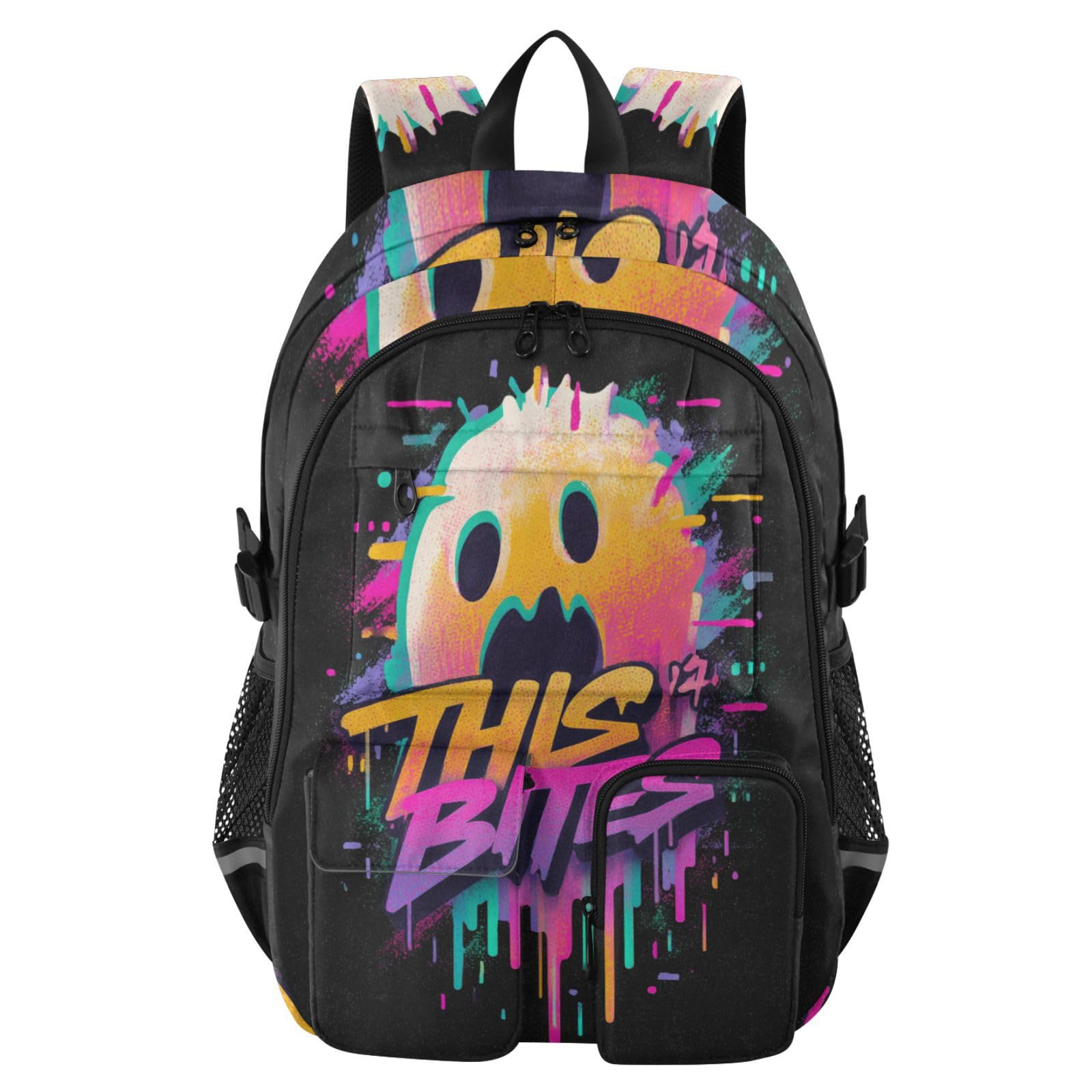 Horror Graffiti duchy 'This Bites' plecaki podróżne dla kobiet mężczyzn horror graffiti duchy 'This Bites College School Bookbag 44.5 cm plecak na komputer lekka torba na co dzień