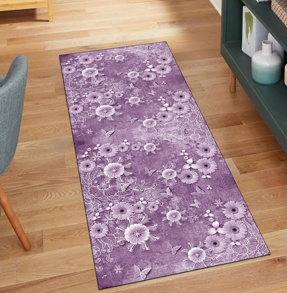Alfombra antideslizante morada de 90 x 180 cm para evitar caídas en casa