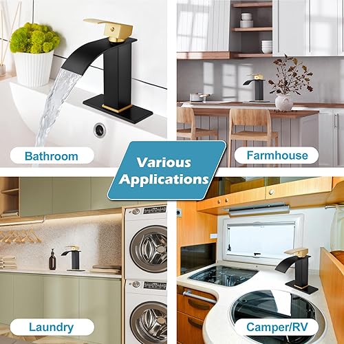 Miniatura 6 de Midanya Grifo de baño con boquilla de cascada de una sola manija, grifo de lavabo de baño de 1 agujero, moderno grifo de lavabo de tocador de RV con