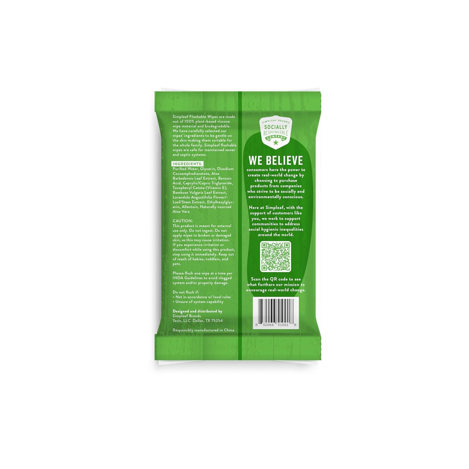 Simpleaf Flushable Wet Wipes Aloe Vera| Eco-Friendly, Paraben & Alcohol Free | Hypoallergenic & Safe for Sensitive Skin | Soothing Aloe Vera Formula | (16 x 25 Counts Convenient Pack) 400 Counts Total