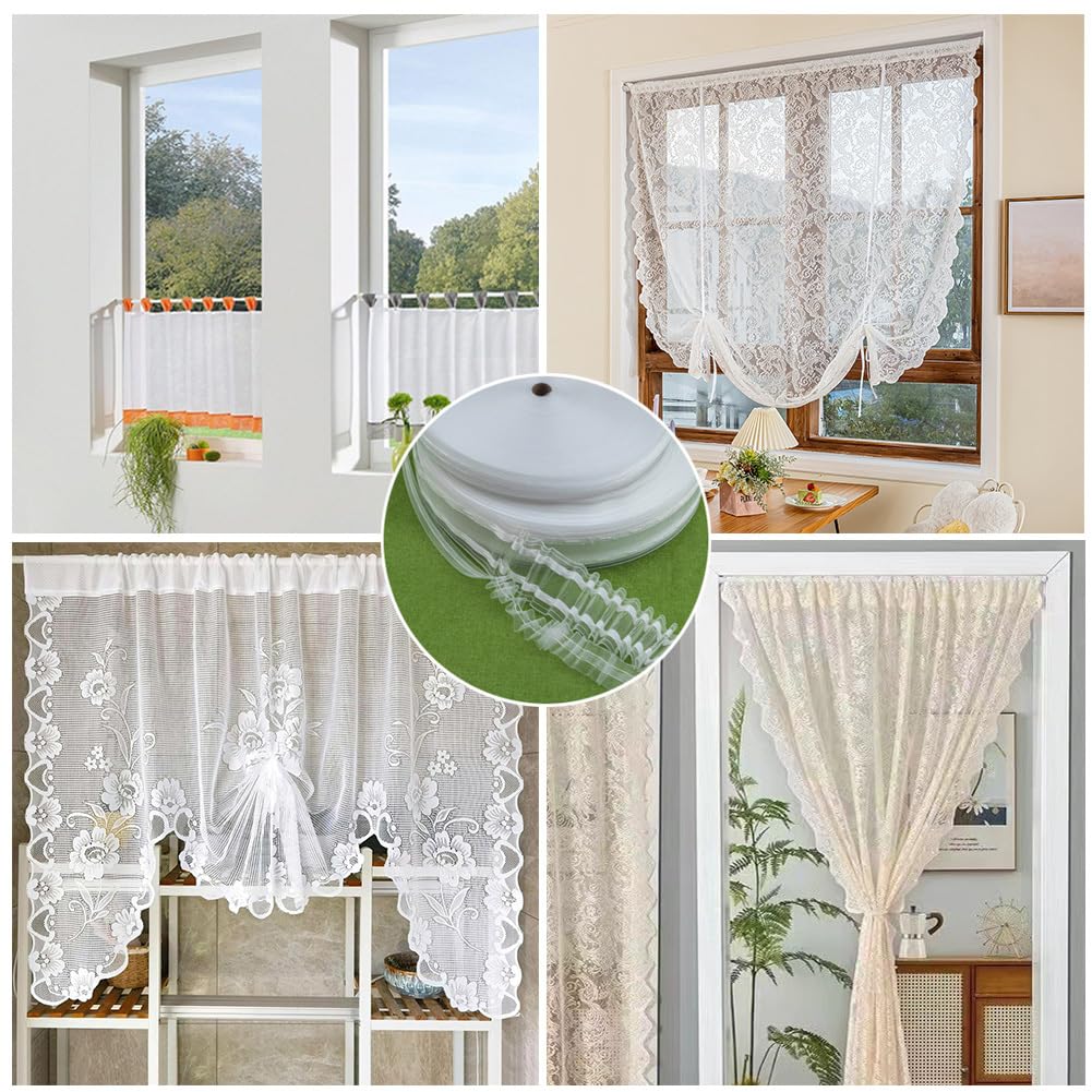 Cinta de cortina de 50 m, 5,3 cm, transparente, cinta plisada, cinta universal, cinta fruncida, cinta para cortinas, ganchos, habitaciones de niñas, salón, dormitorio