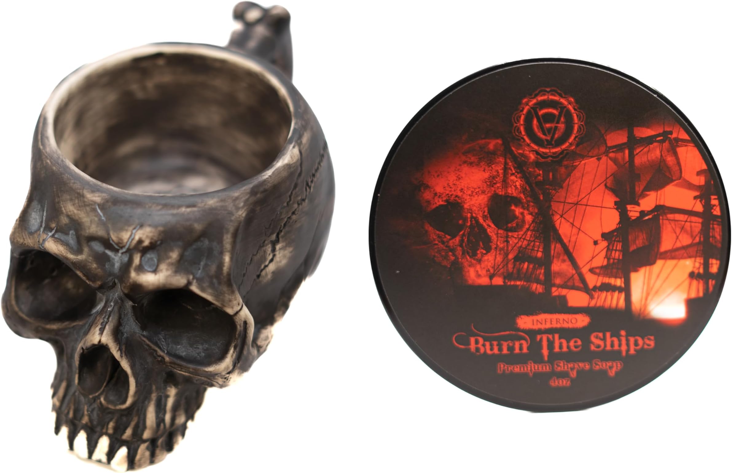 Shaving Kit | Ceramic Skull Shave Bowl & Cream | Wet Razor Lather Mug | Hot Scuttle for Traditional Grooming | Shaving Soap Gift Set | Barber Accessories for Men