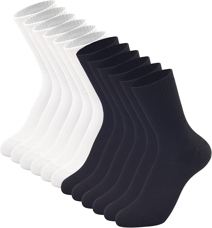 DOKUTOKU 3-12 Pack Womens Crew Socks Size 6-9 Light Weight Thin Casual Calf Socks