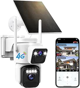 Dual Lens Dual Screen 2K Solar Security Camera Wireless Outdoor 360° View Battery Powered Camera with Spotlight Color Night Vision, PIR Sensor WiFi Home Security System (4G LTE) asin的图片