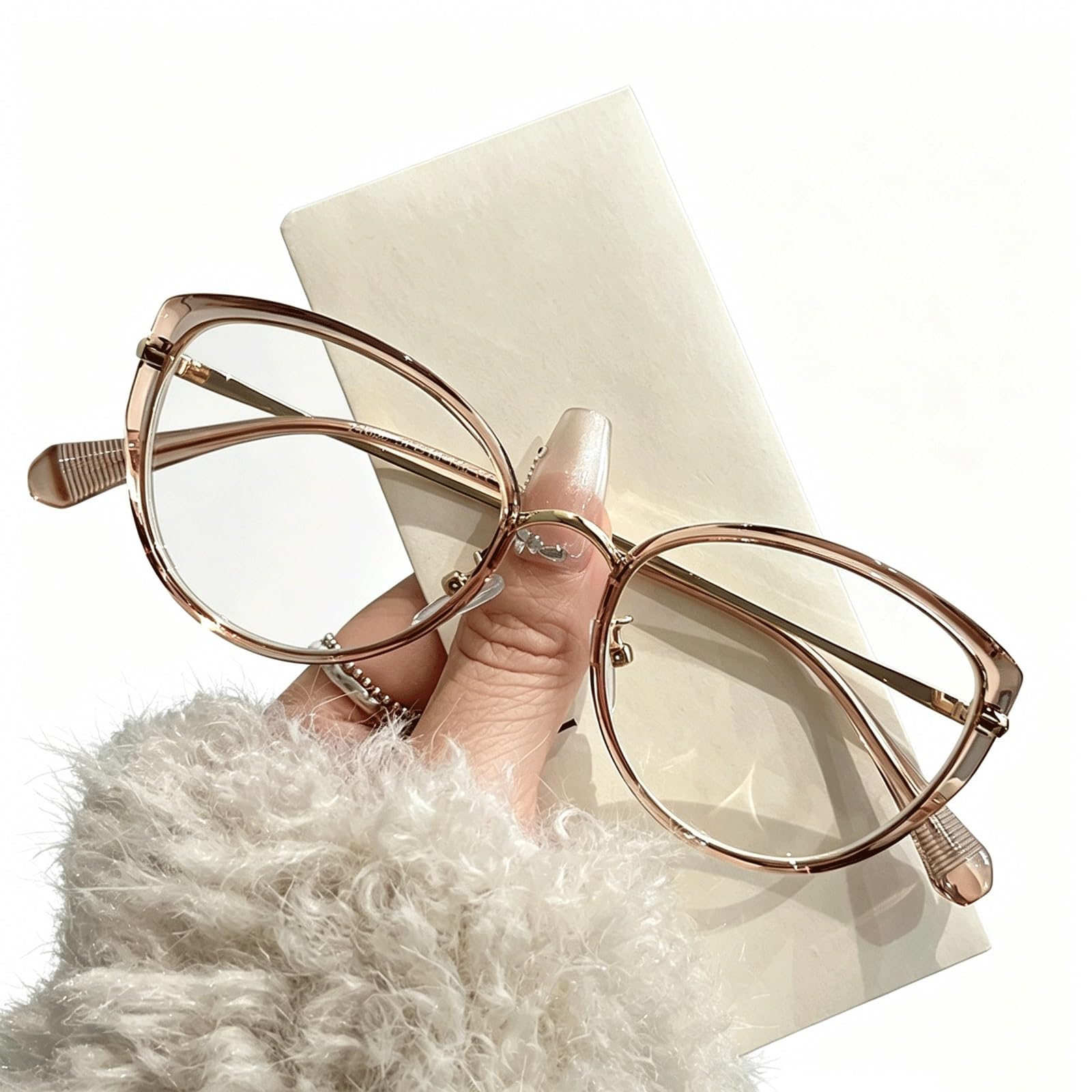 KLJUddGY Anti-Blue Eyewear Frames TR Metal Spectacles for Computer AC Clear Lenses Prescription Available Blocking Eyeglasses Full Rim(Champagne)