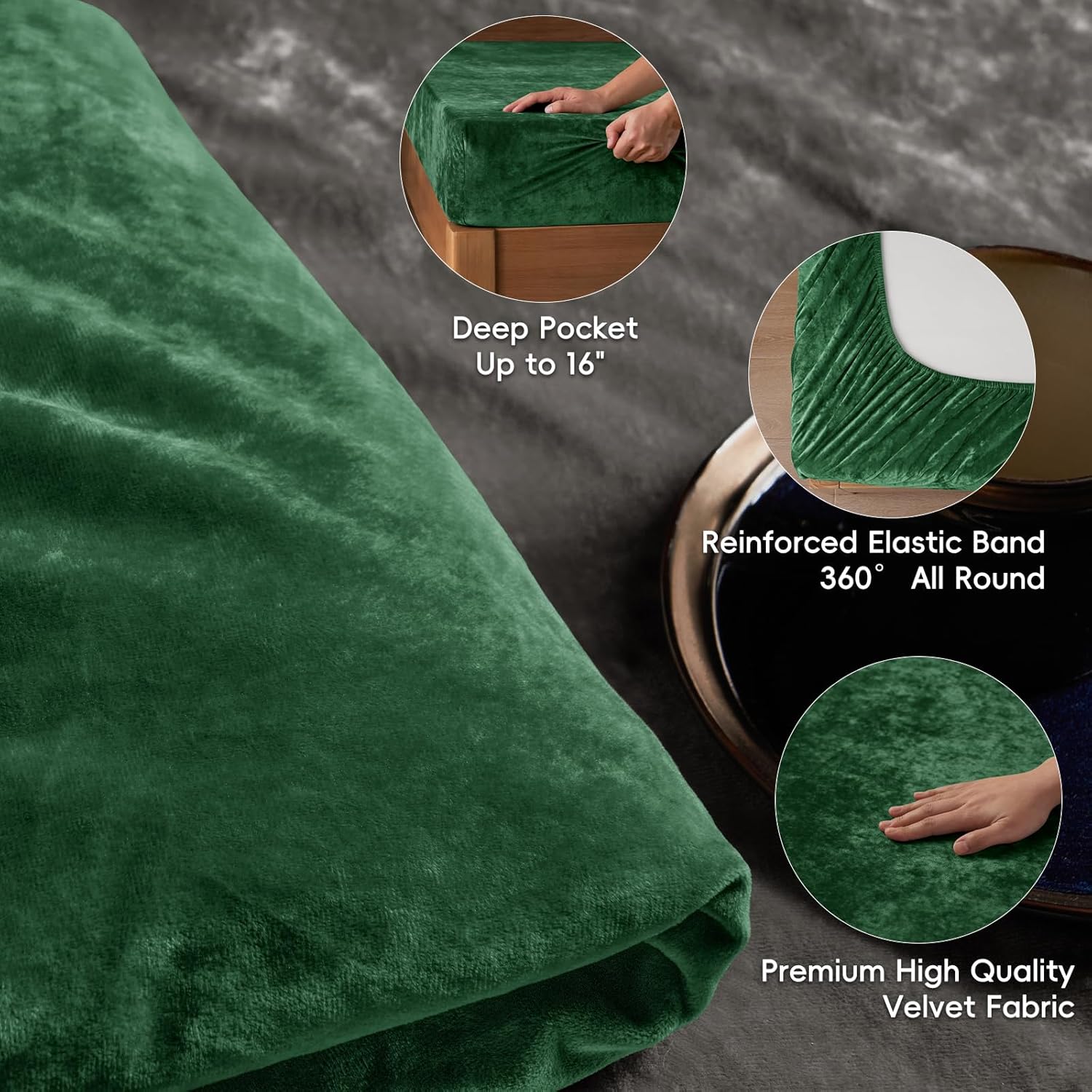 PHF Truly Velvet Fitted Sheet Only Queen Size, Luxury Super Soft Cozy Fuzzy Flannel Bottom Sheet, Deep Pocket Up to 16", Suitable for Fall Winter Spring, No Pillowcases, Emerald Green - Image 5