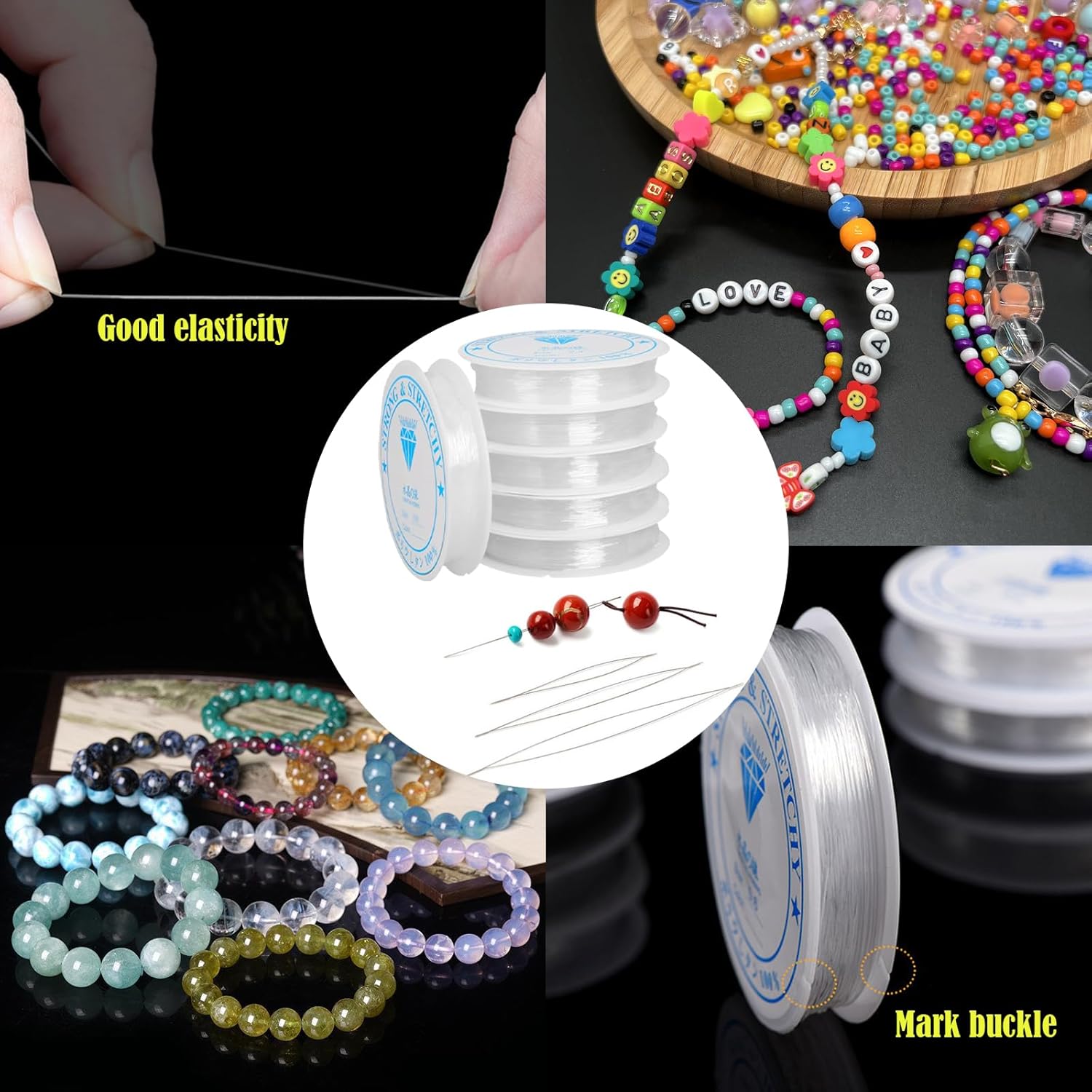 BDSHUNBF 8 x Elastic Thread for Bracelets, Transparent Bead Bracelet, Stretch Elastic Thread for Bracelets, Pearls, Jewellery Making, Crafts, Necklaces (0.4/0.6/0.8/1mm)