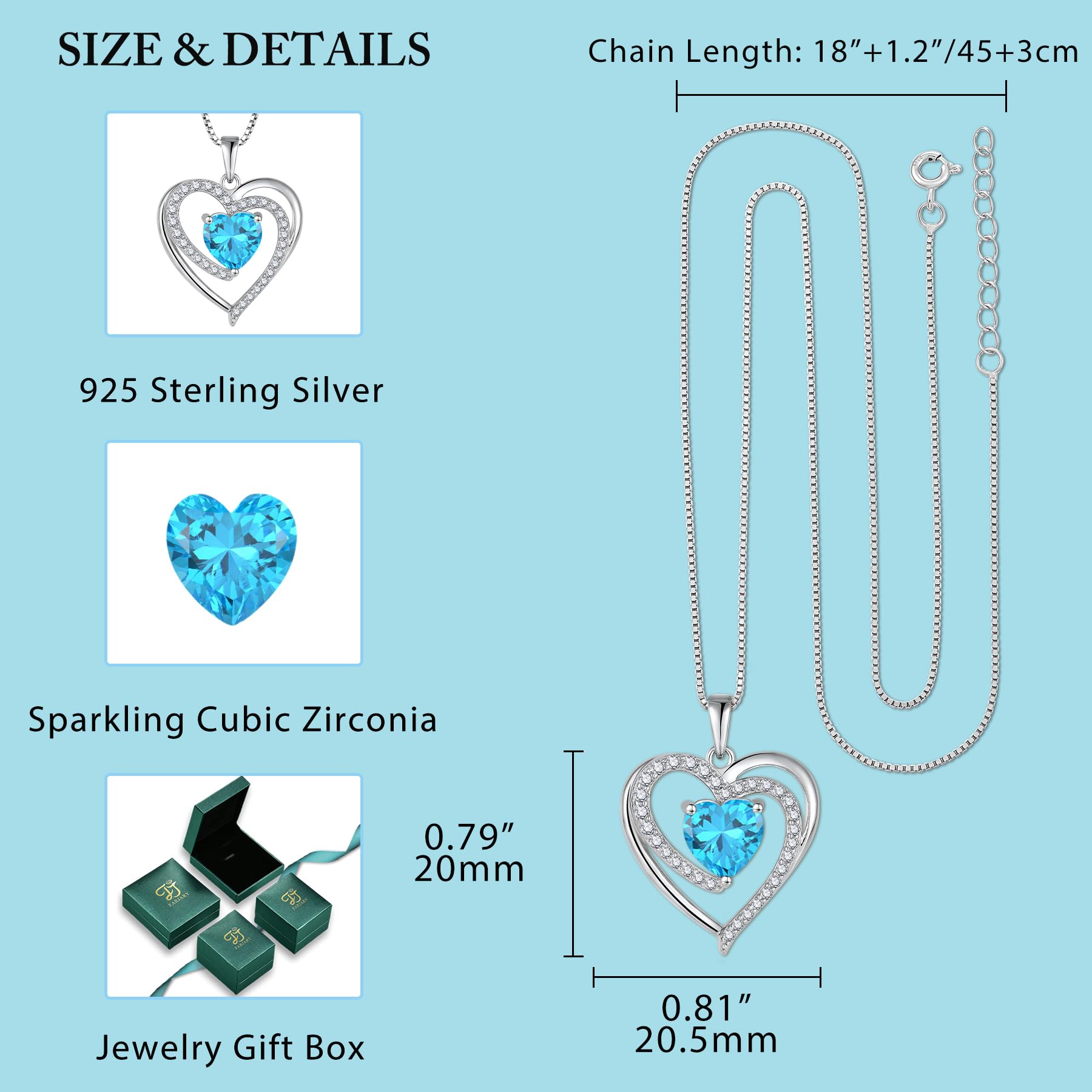 FJ Collana Cuore Donna in Argento Sterling 925 Collane con Ciondolo Pietre Portafortuna Gioielli Regalo per lei Amiche Moglie Mamma Donna
