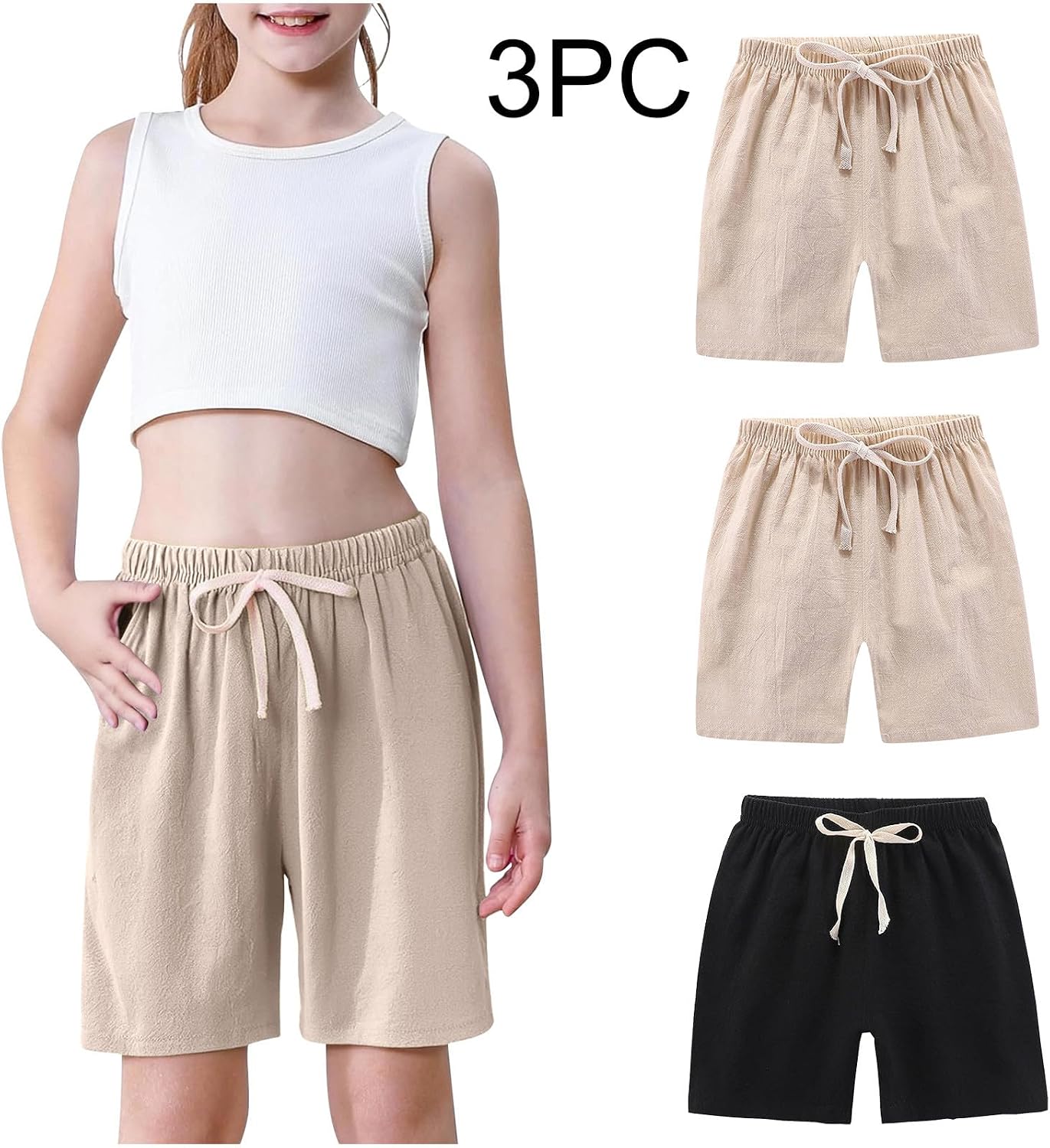 Girls Bermuda Shorts Knee Length Cute Preppy Clothes Long Shorts Adjustable Waist Straight Leg Solid Loose Outfits