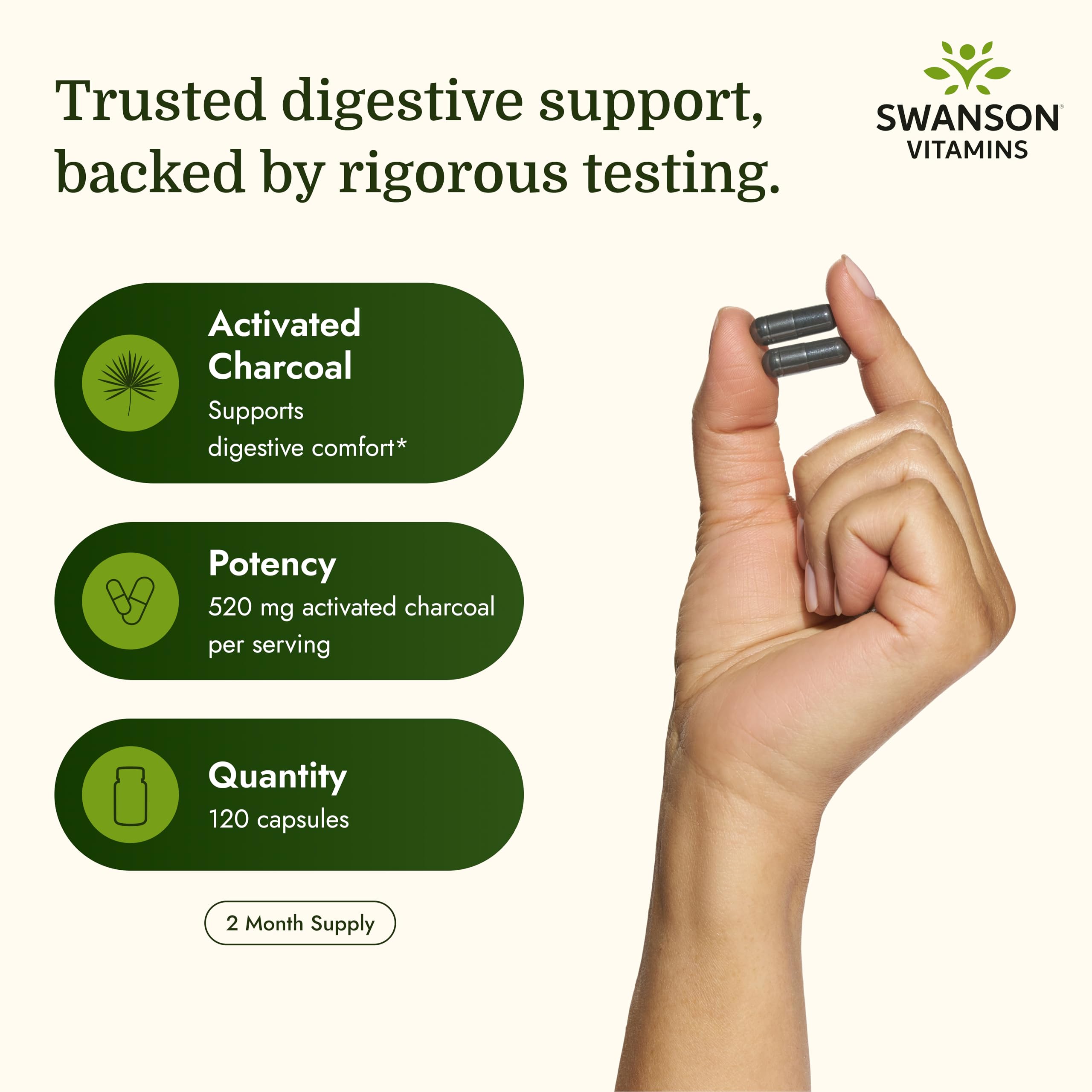 Swanson Activated Charcoal Digestive Support Supplement, 120 Count — Amazon image 3