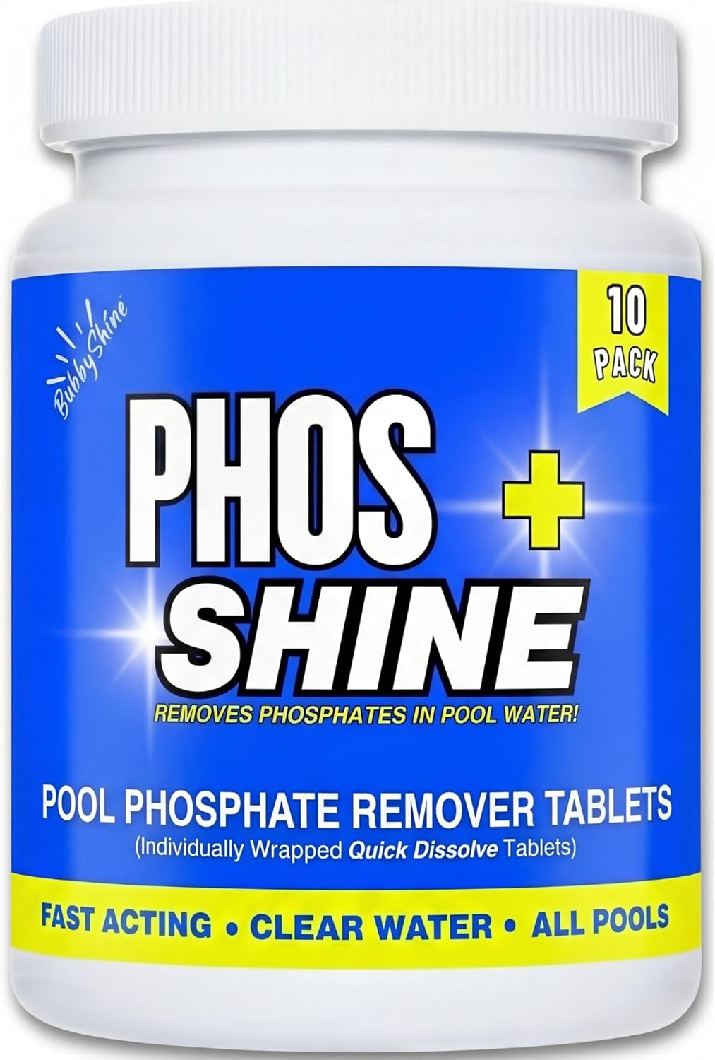 Phosphate Remover Pool Tablets - Quick Dissolve Skimmer Tabs, Individually Wrapped, 1 Tablet Treats 10,000 Gallons, Removes Up to 500 ppb, Salt and Chlorine Safe, Pool Chemicals, 10 Pack - BubbyShine