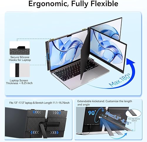 Miniatura 6 de Extensor de pantalla para laptop de 14 pulgadas, monitor portátil FHD 1080P IPS para portátiles de 13 a 17 pulgadas con puerto USB-CHDMI, Plug &