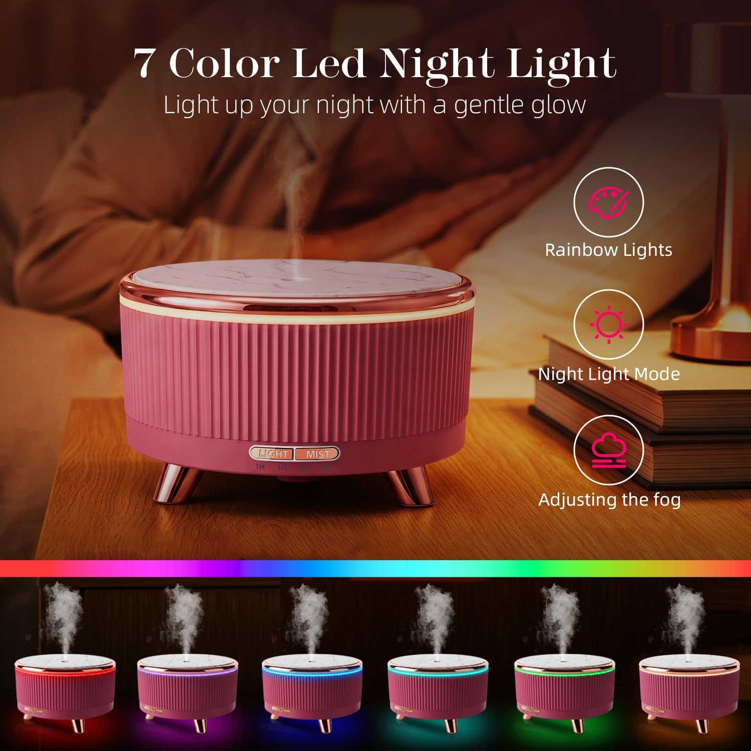 Premium Ultrasonic Essential Oil Diffuser: 500ML Large Capacity, 7-Color Mood Lighting, Remote Control, Timer, Cool Mist Humidifier for Long-Lasting Aromatherapy in Home, Bedroom, Yoga (Pink) image 4