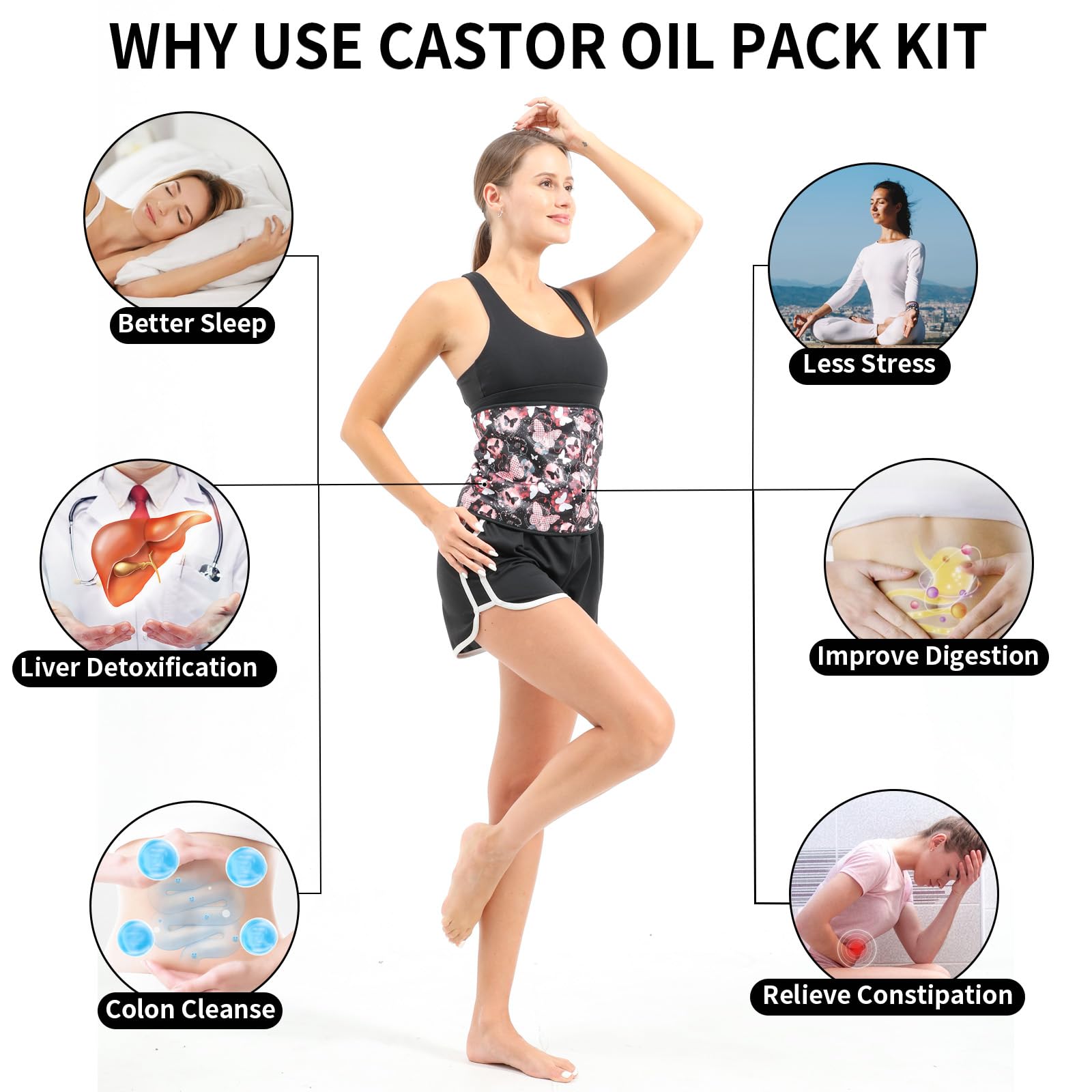 KANAV 3 Pack Castor Oil Packs for Liver Detox - Reusable Organic Cotton Flannel Castor Oil Pack Wrap for Constipation Insomnia and Inflammation (Oil Not Included)
