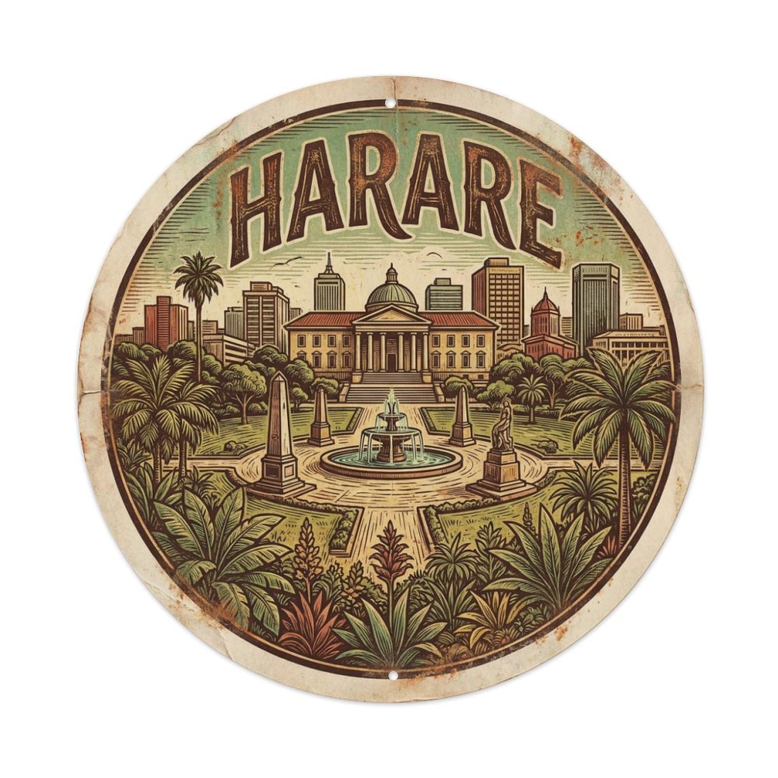 Vintage Travel Zimbabwe Harare Metal Tin Sign