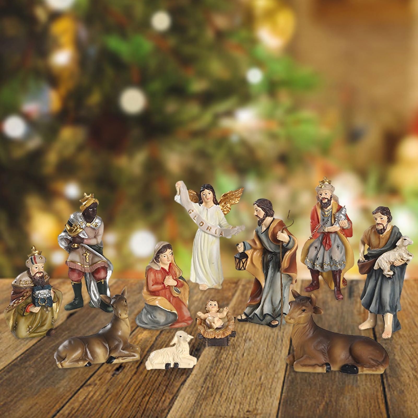 Statuetta in resina, 11 pezzi, fatta a mano, presepe, decorazioni da