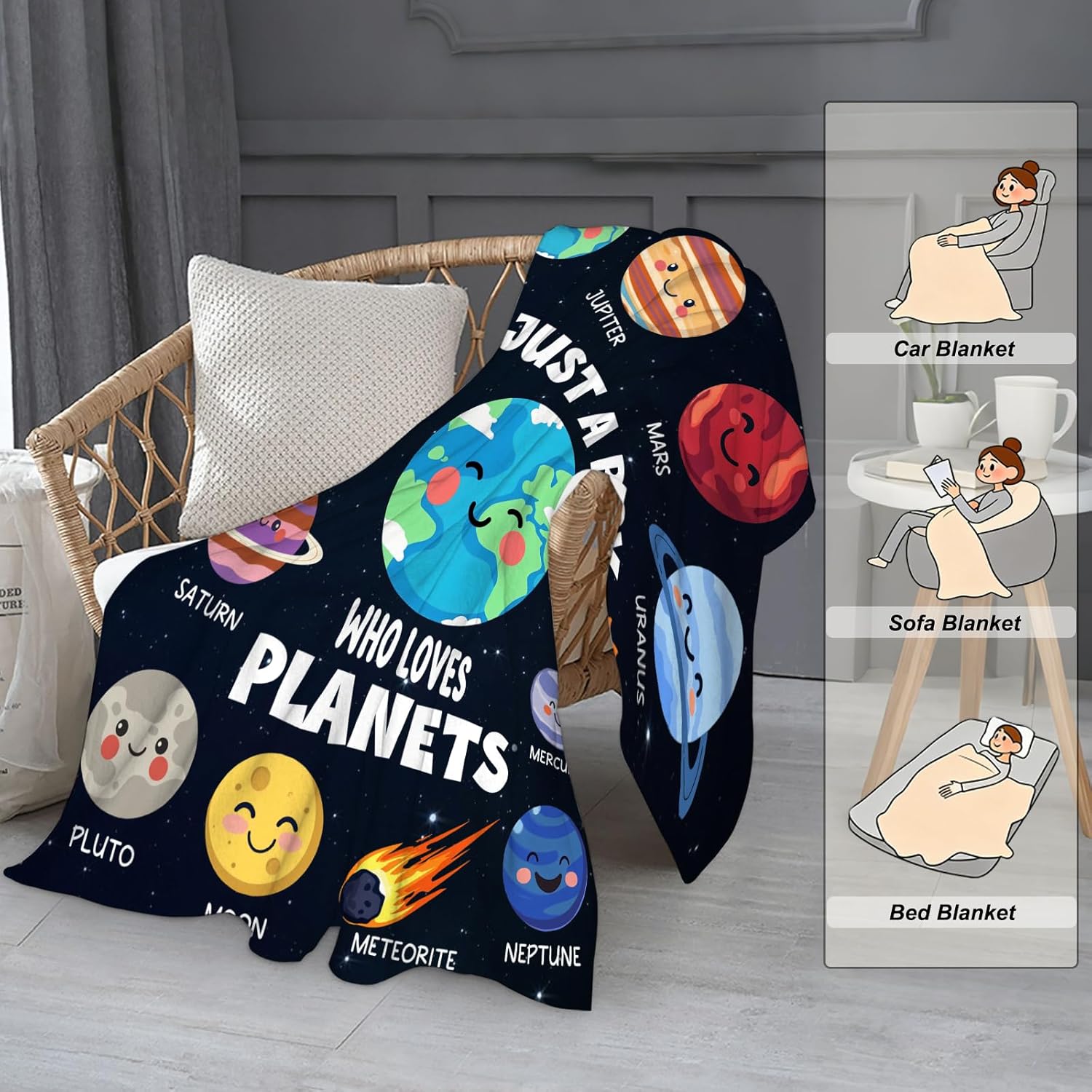 Planet Blanket for Boys Kids, Solar System Gifts for Boy, Just A Boy Who Loves Planets, Planet Gift for Teens, Space Blanket 50" x 60" - Image 3