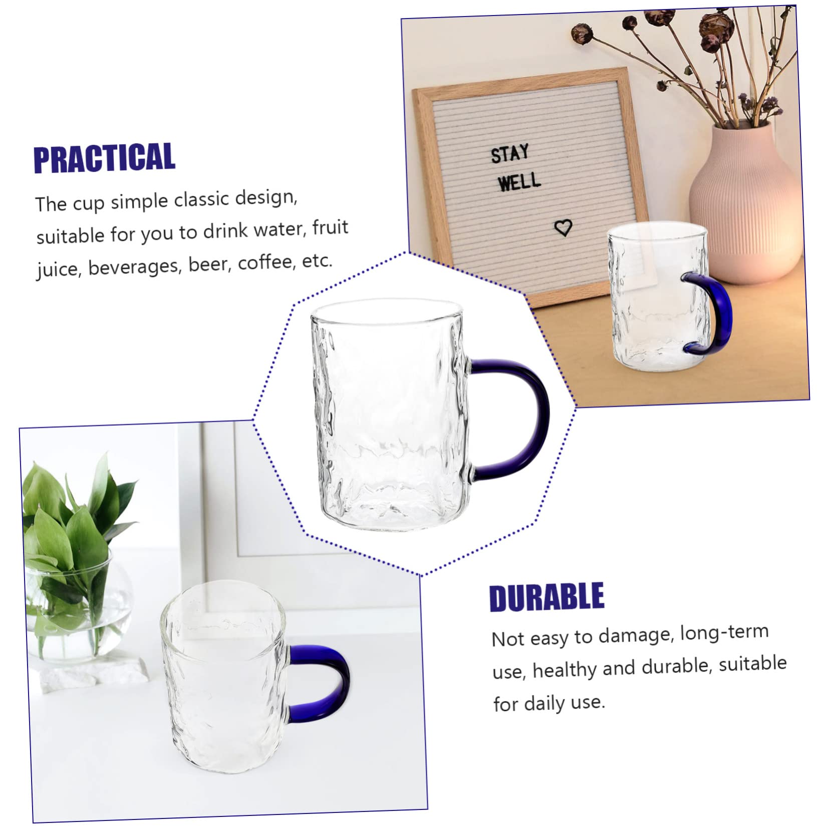 Garneck Glass Office Drink Cup Convenient Drink Cup Wear-resistant Water Mug Convenient Coffee Mug Cocktail Accessories Tea Mug with Lid Clear Drinking Cups Saki Cup Blue High Borosilicate