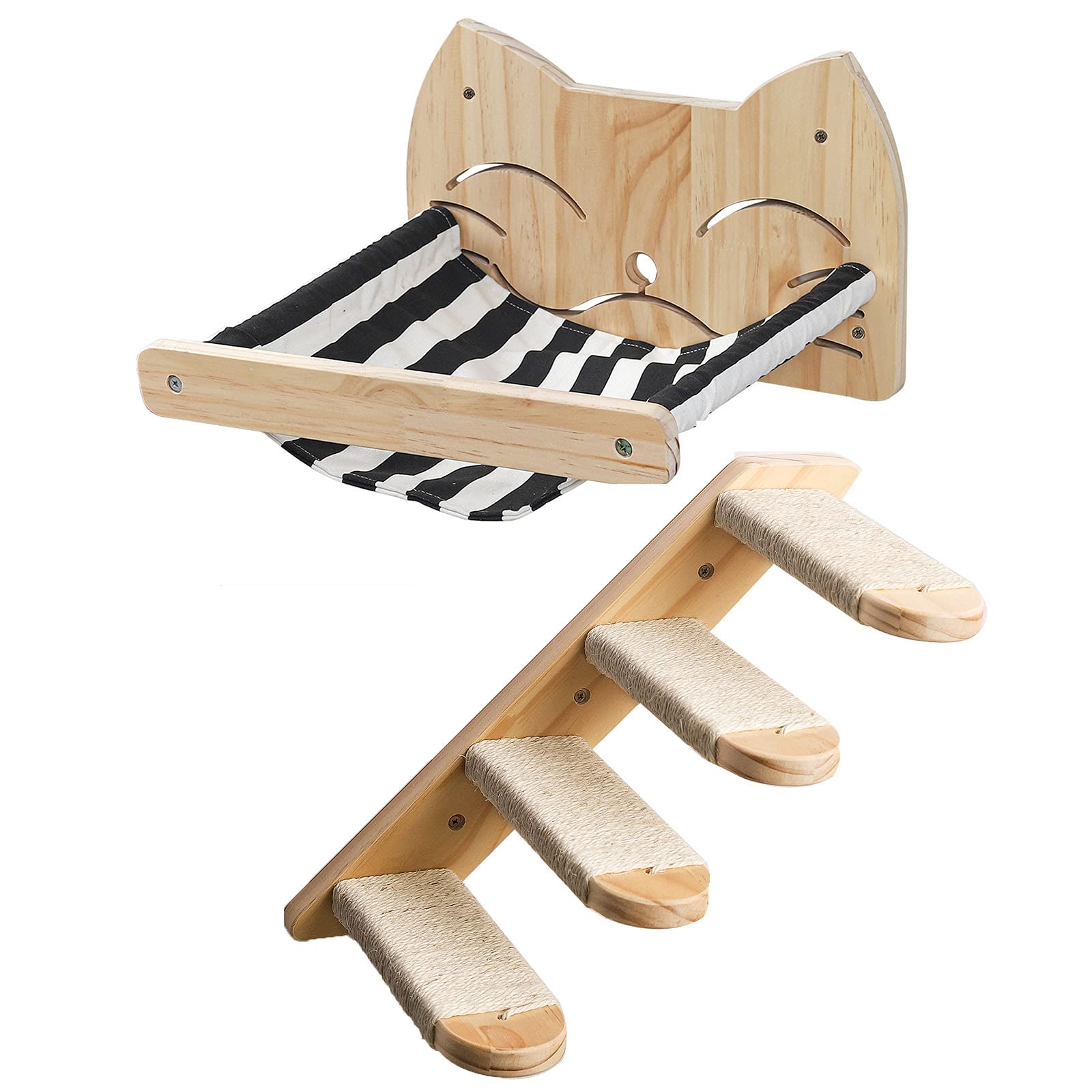 Structure murale chat en bois massif de 40cm avec couchage suspendu et marches sisal