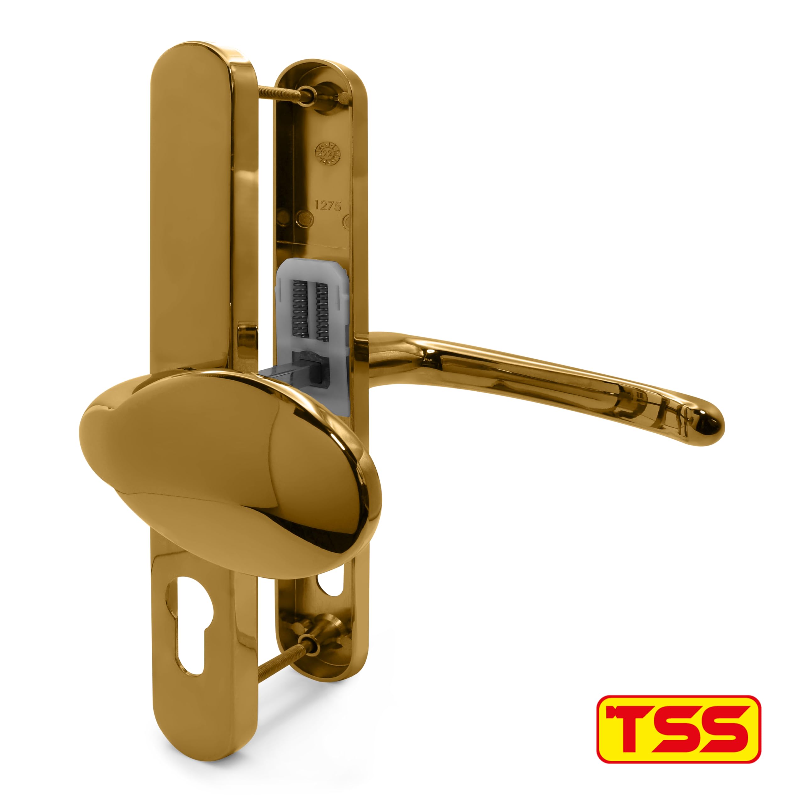 TSS Polished Brass UPVC Door Handle Pair Set including Lever and Pad, Suits Fullex Locks, Sprung, 68mm PZ (Centres) - Image 2