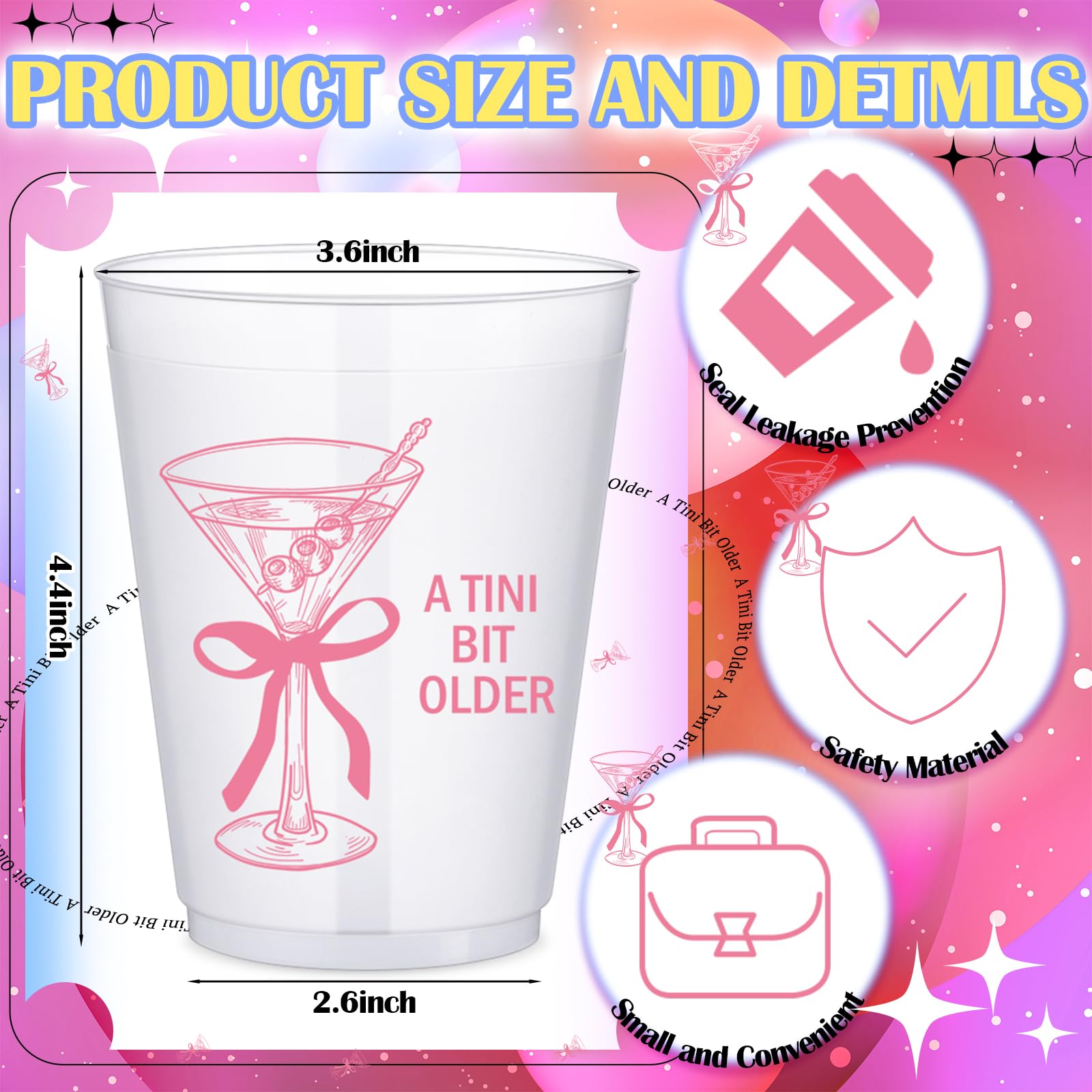 Set Di 36 Bicchierini In Acrilico Tini Bit Per Feste - Con Biglietti E Sacchetti In Organza, Ideali Per Bomboniere Compleanno E Addio Al Nubilato - 2