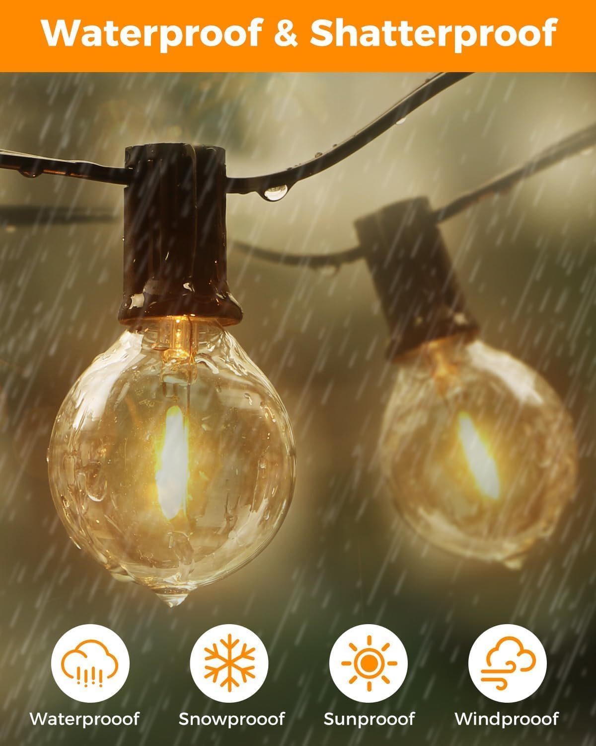 litogo Catena Luminosa Esterno Solare 13M/42.6FT, 4 Modalità con 15+1 LED G40 Luci Esterno Energia Solare, Impermeabile & Infrangibile Luci Solari Esterno per Giardino Feste Patio Cortile Matrimonio