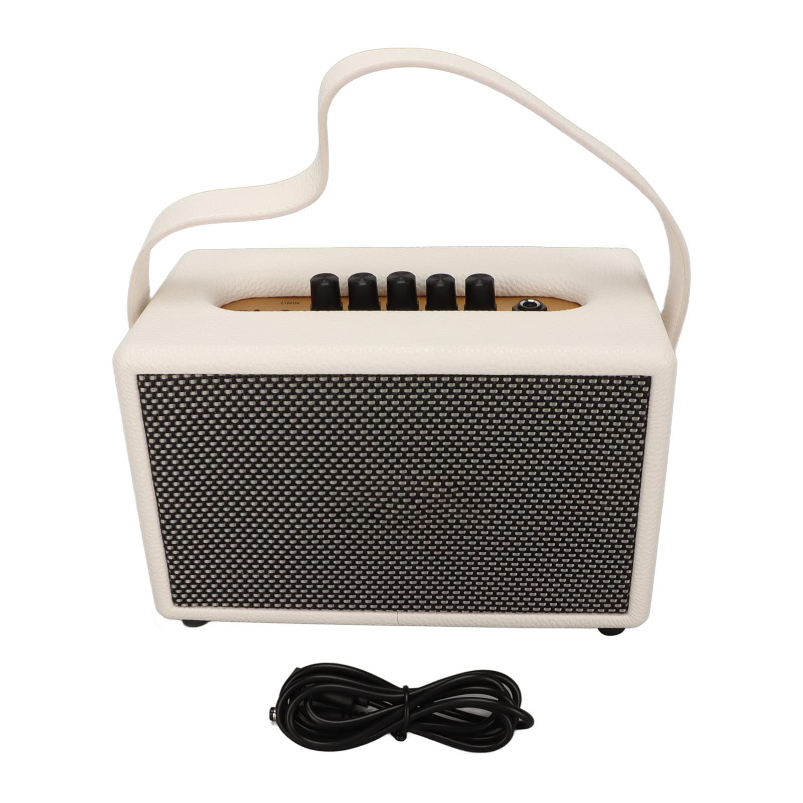 Vintage-Bluetooth-Lautsprecher aus Leder mit Starkem Bass, Kabelloser Musikplayer für Outdoor-Performance, Büro und Zuhause, 1 Einheit (Weiß)