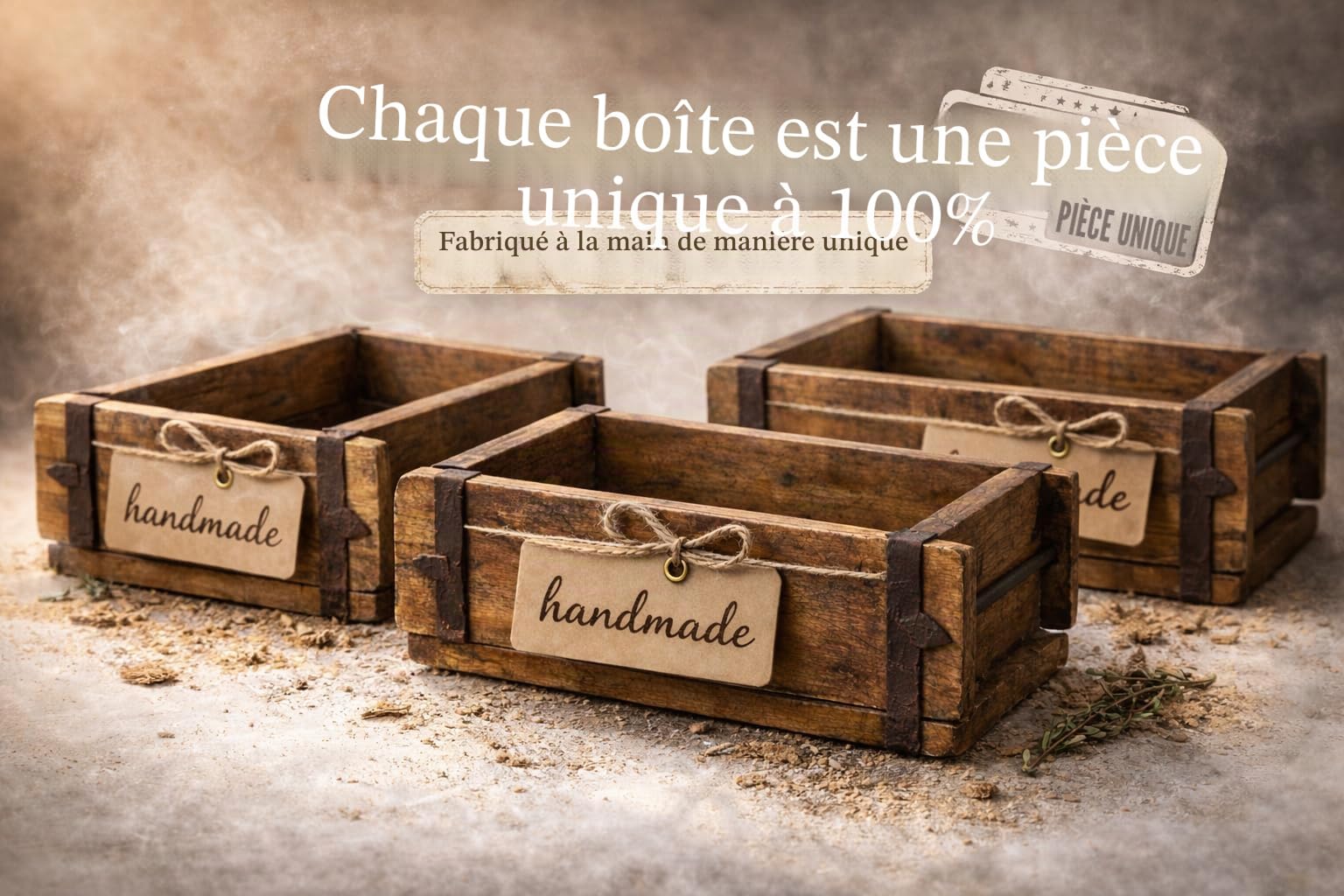 MC-Trend lot de 2 caisses en bois uniques en forme de brique avec ferrures métalliques marron en vieux bois 32 cm boîte de rangement rustique boîte en bois aspect usé style maison de campagne rétro f