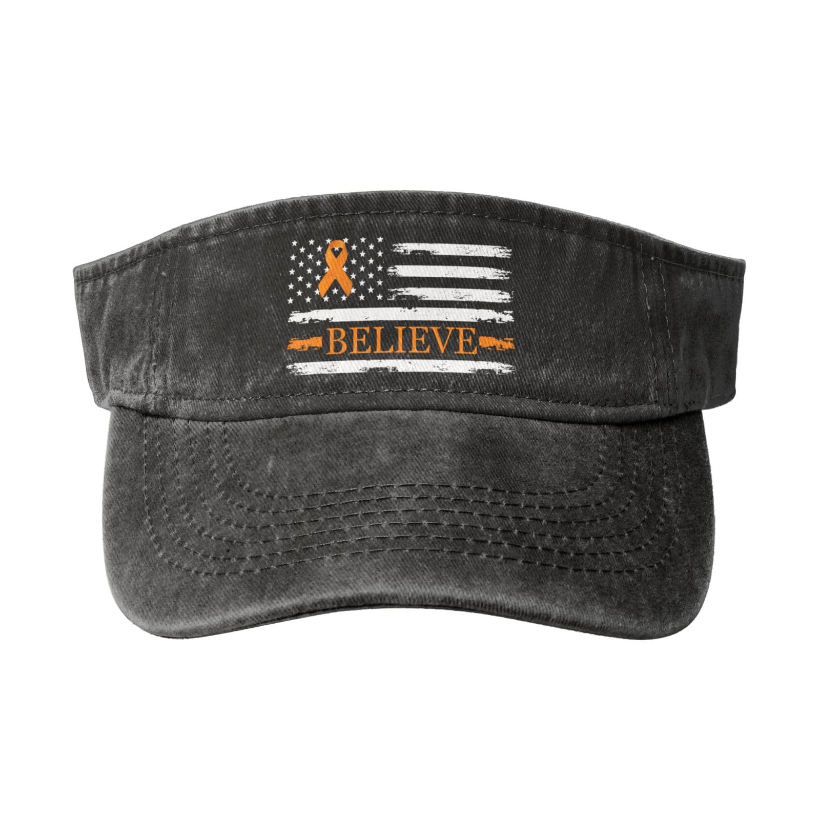 Sun Visor Hats Kidney Cancer Believe American Flag Orange Ribbon Adjustable Ball Caps Empty Top Baseball Running Tennis for Men Women Outdoor Travel Beach