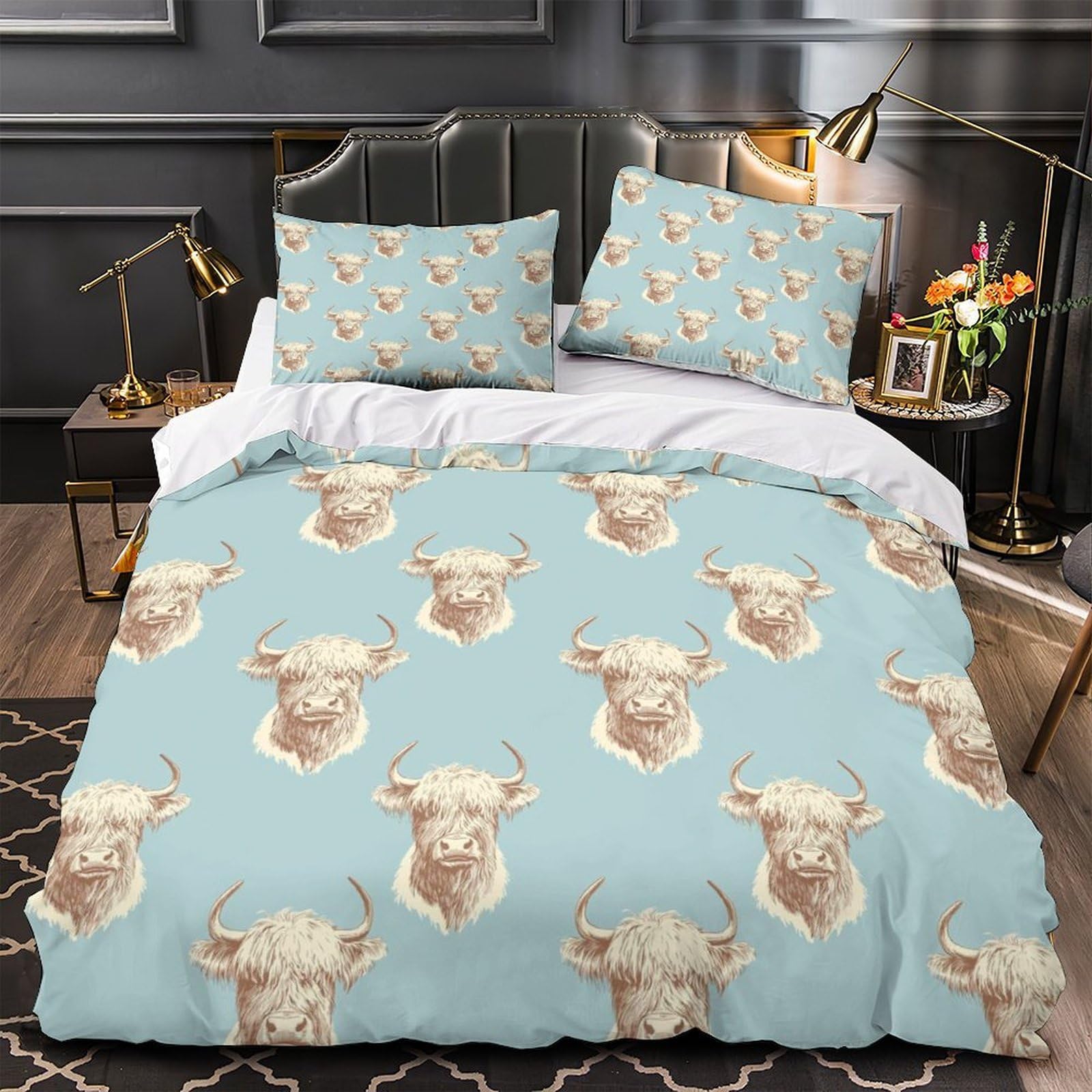 Housse de couette effet 3D Highland en microfibre douce premium 140x200