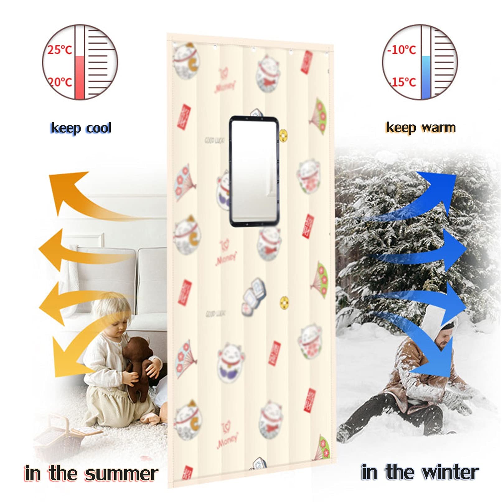Rideau de porte thermique isolé pour fenêtre et porte, coupe-vent, insonorisant, protection de l'intimité, idéal pour le salon, la cuisine, la cave, le garage, l'entrée