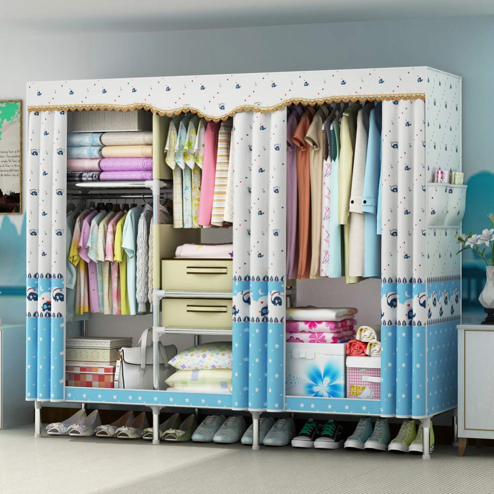 Armoire Portative en Acier Épaissi - Double Garde-Robe XXL Stable
