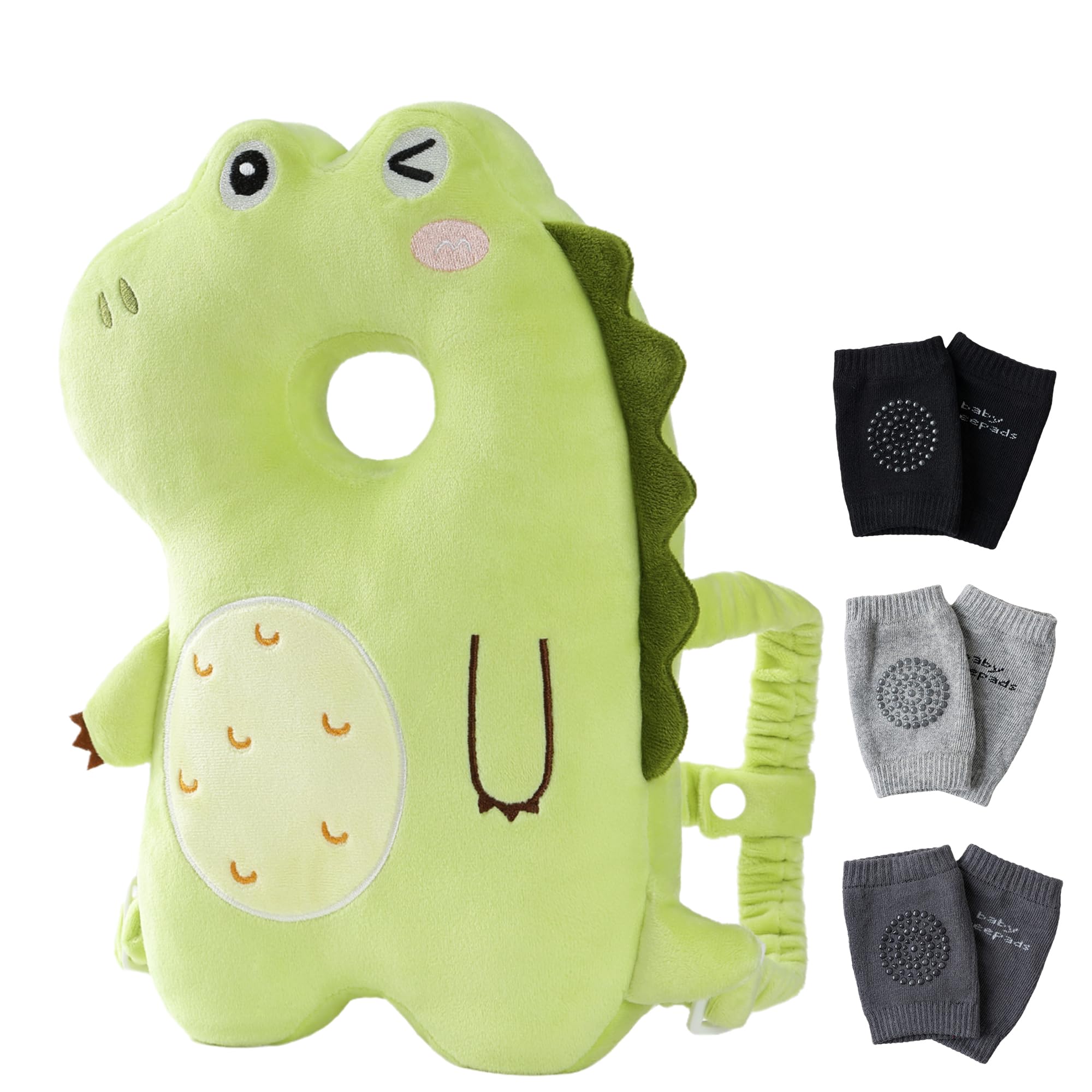 Feidoog Baby Head Protector Cushion Backpack with 3 Knee Pads for Walking & Crawling,Green