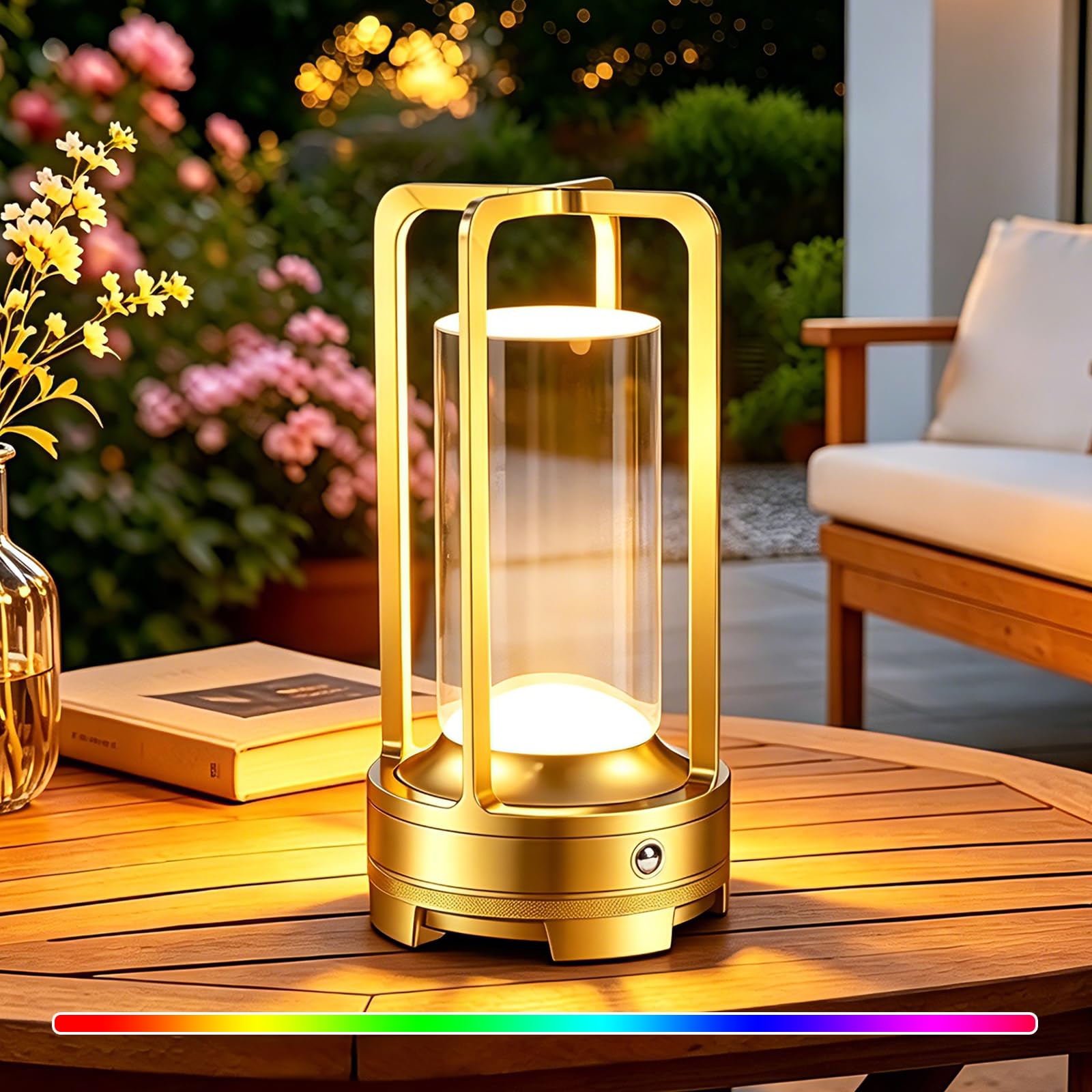Photo 1 of **broken**OCATO Rechargeable Table Lamp with 7 RGB: Portable Desk Lamp 3 Color Stepless Dimming Wireless Metal Battery Operated Cordless LED Lamps for Indoor Outdoor Bedroom Restaurant Coffee Shop Camping Gold