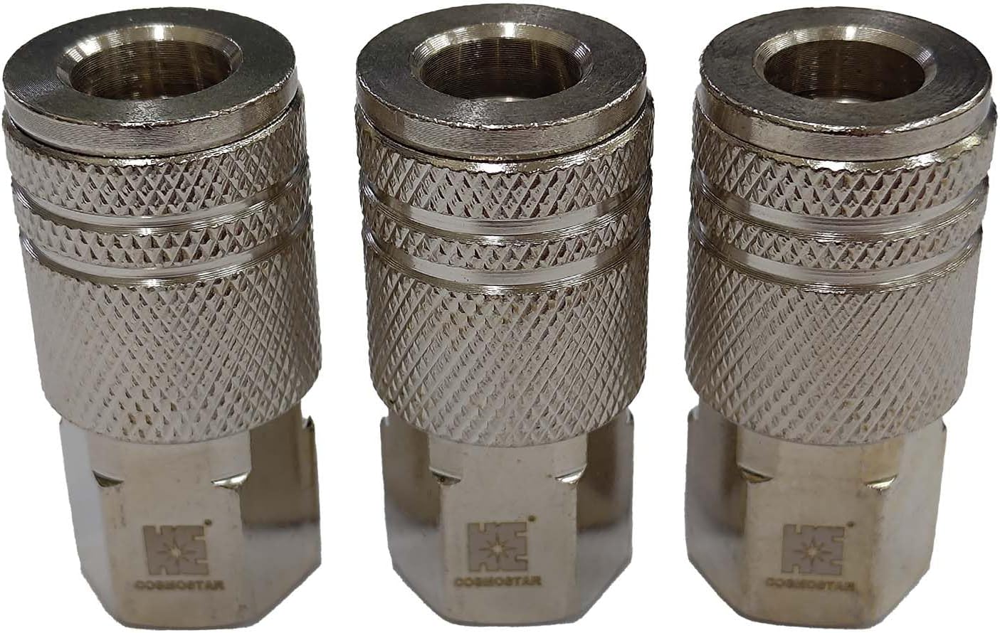 COSMOSTAR Industries Steel 1/4" CFNPT Air Coupler 3 Pieces - 1/4 Inch Flow Size and 1/4" NPT Female Thread, Industrial Type Quick Connect Coupler