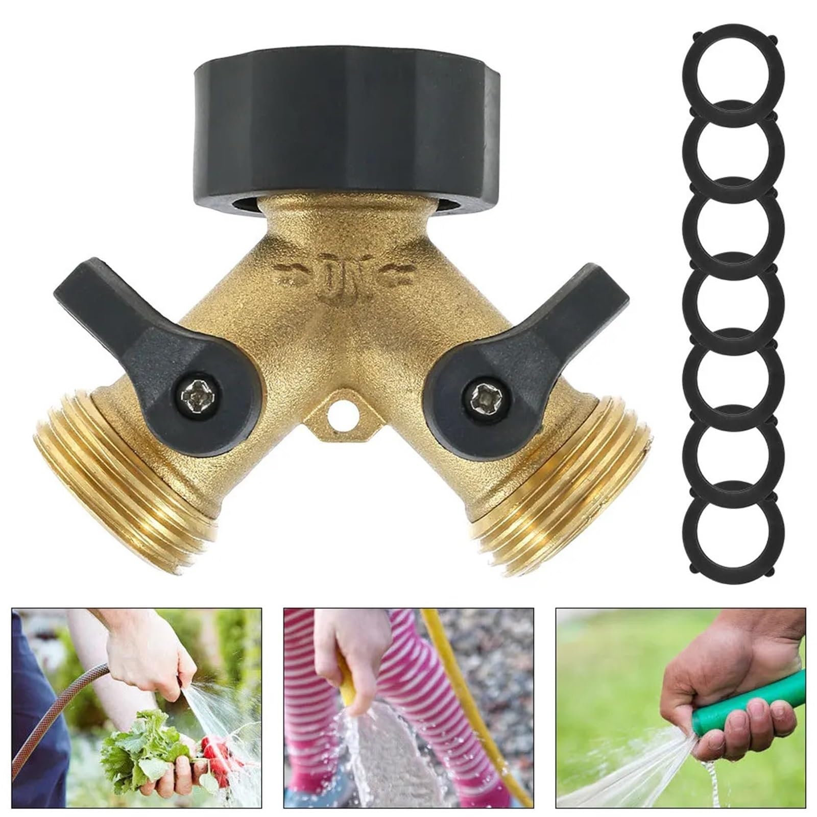 Divisor de manguera para grifo, Divisor de manguera doble latón en forma Y 2 vías, 1/2 piezas, adaptador espiga rosca 3/4 pulgadas for agua