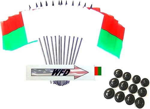 Miniatura 82 de Una docena de banderas y bases de escritorio Nauru, 12 banderas de poliéster en miniatura para oficina y pequeñas con 12 soportes negros Banderas