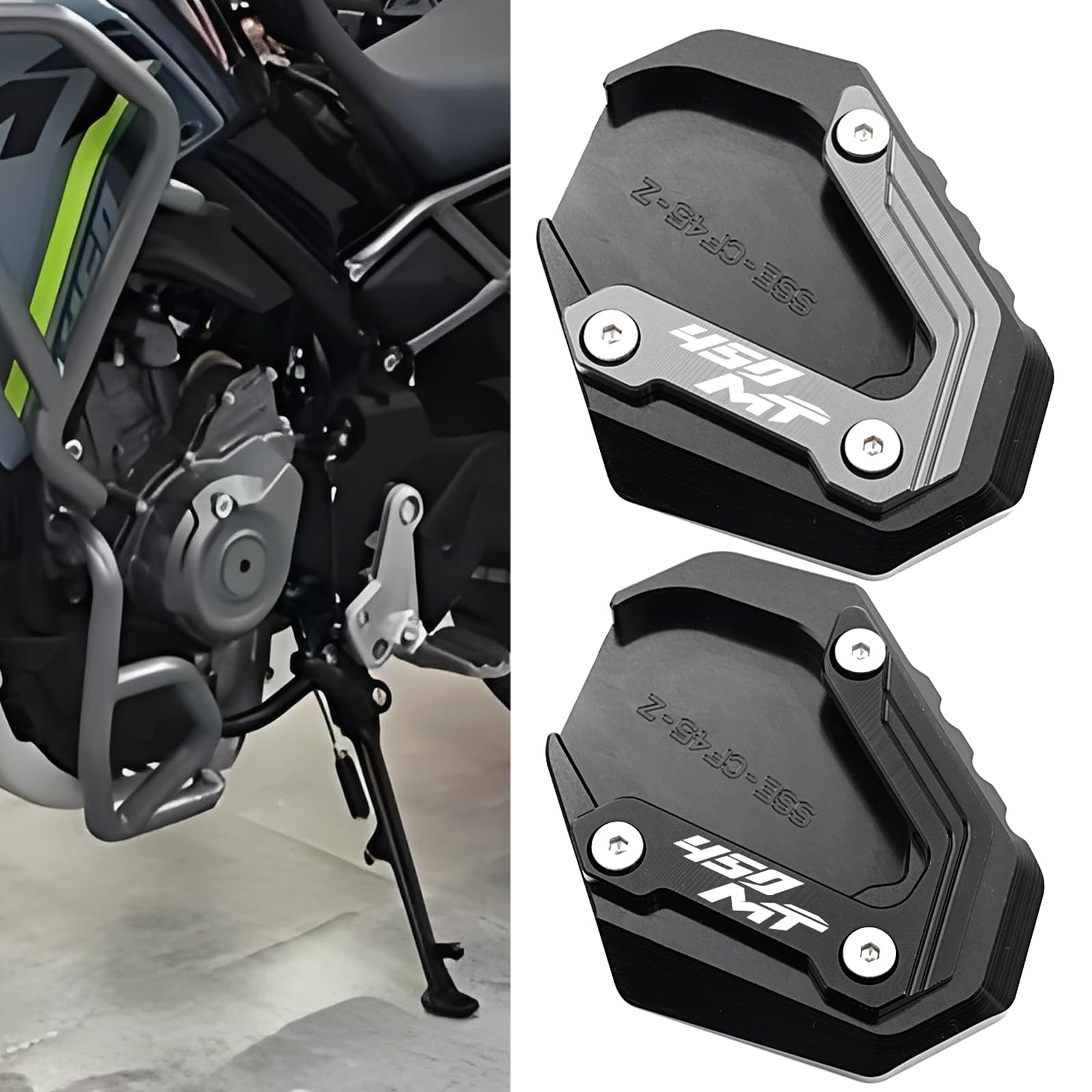 Para CF&MOTO 450MT MT450 CF 450mt 450 mt 2024 2025 Accesorios para moto Caballete Lateral Caballetes Placa ampliada Plataforma (Negro)