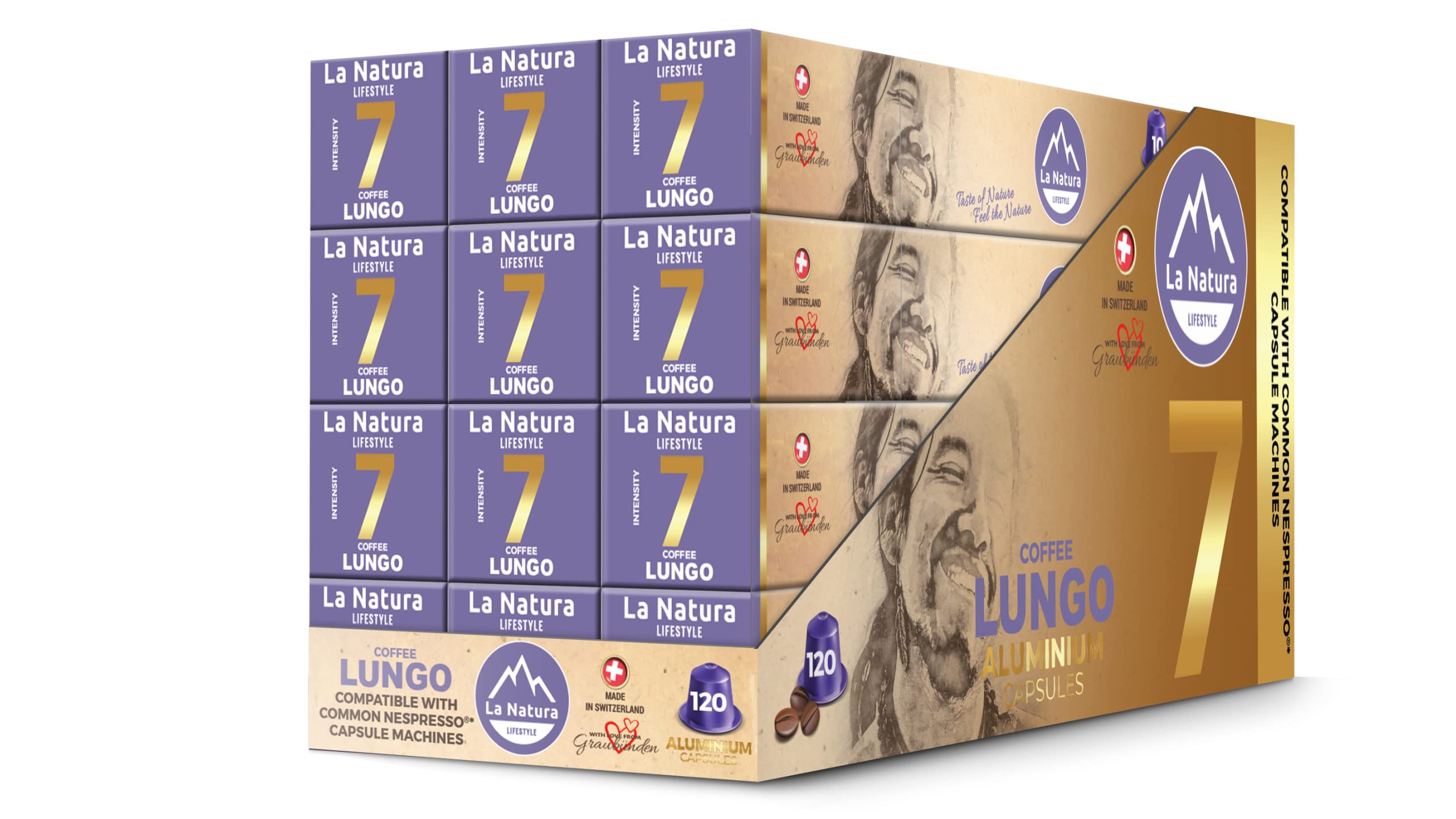 La Natura Lifestyle | 120 cápsulas de café LUNGO de aluminio | compatibles con máquinas de cápsulas de café Nespresso®* | 100% reciclables